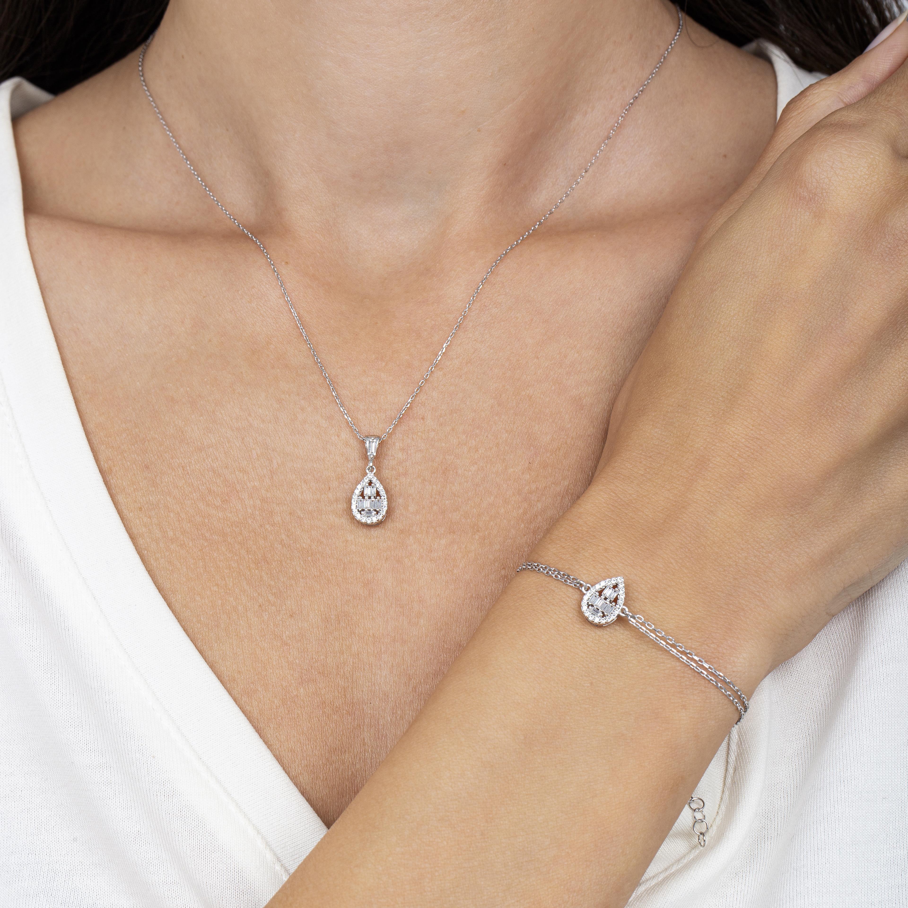 Drop Baguette Silver Duo Set