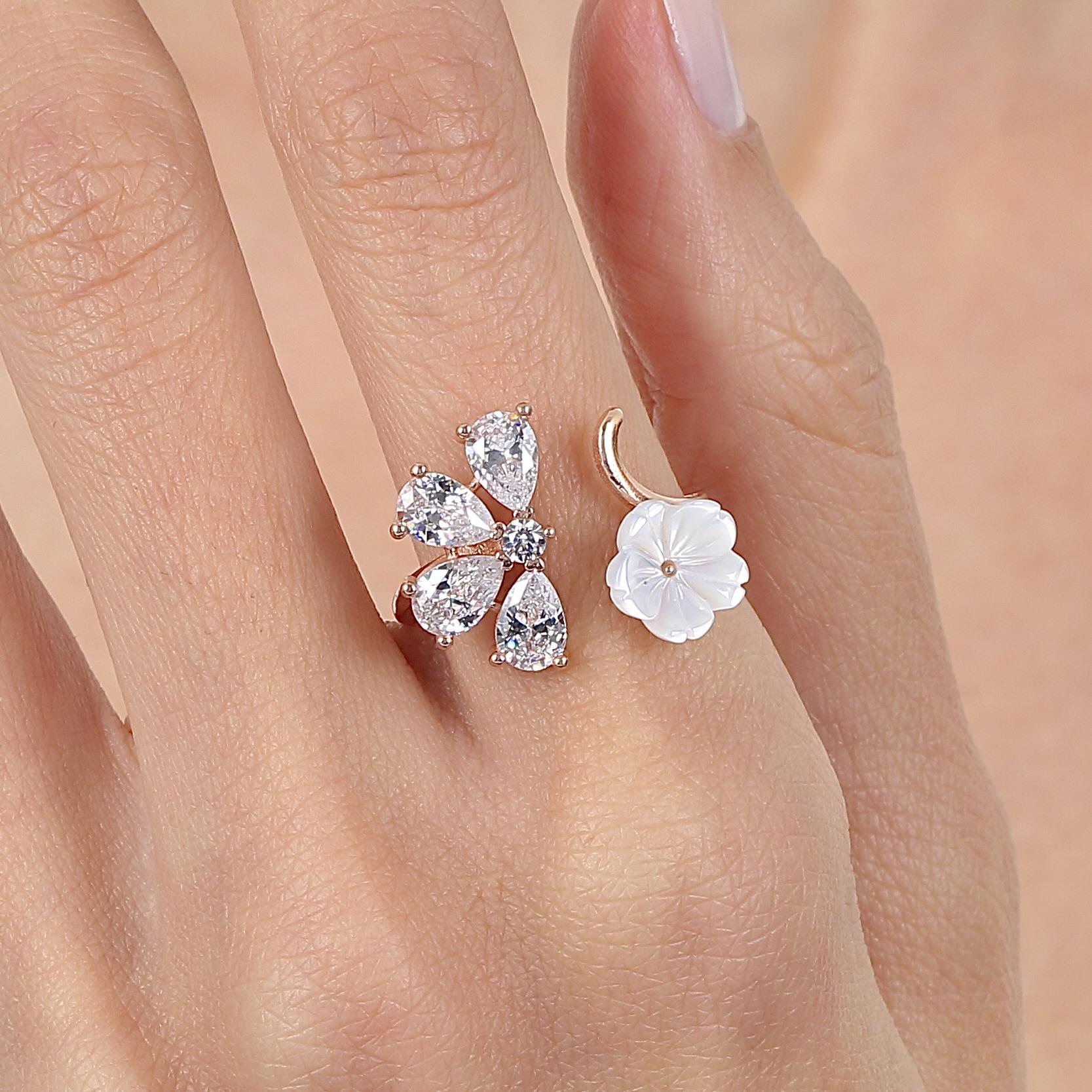 Drop Tale Magnolia Flower Rose Gold Ring