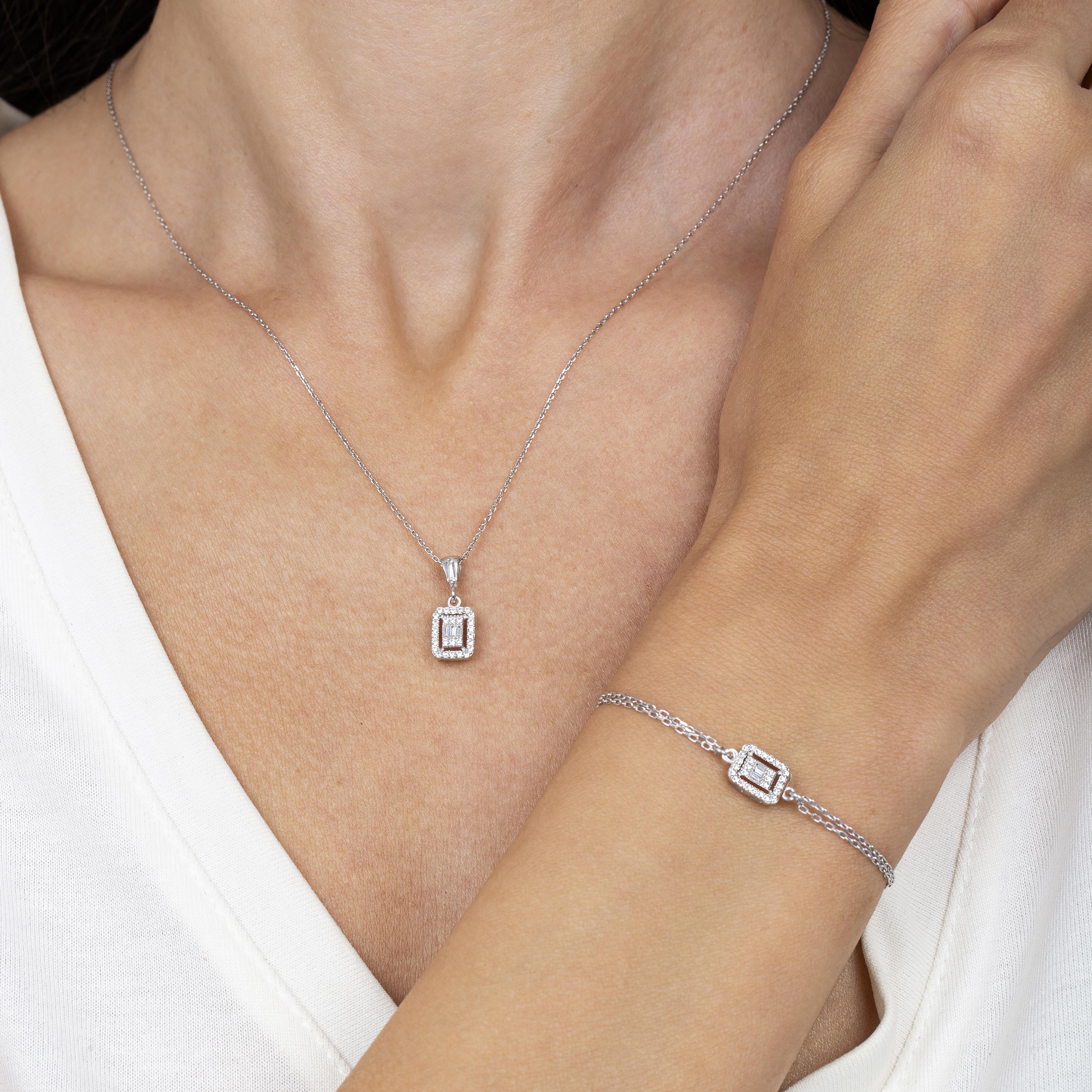 Radiant Rectangle Baguette Silver Duo Set