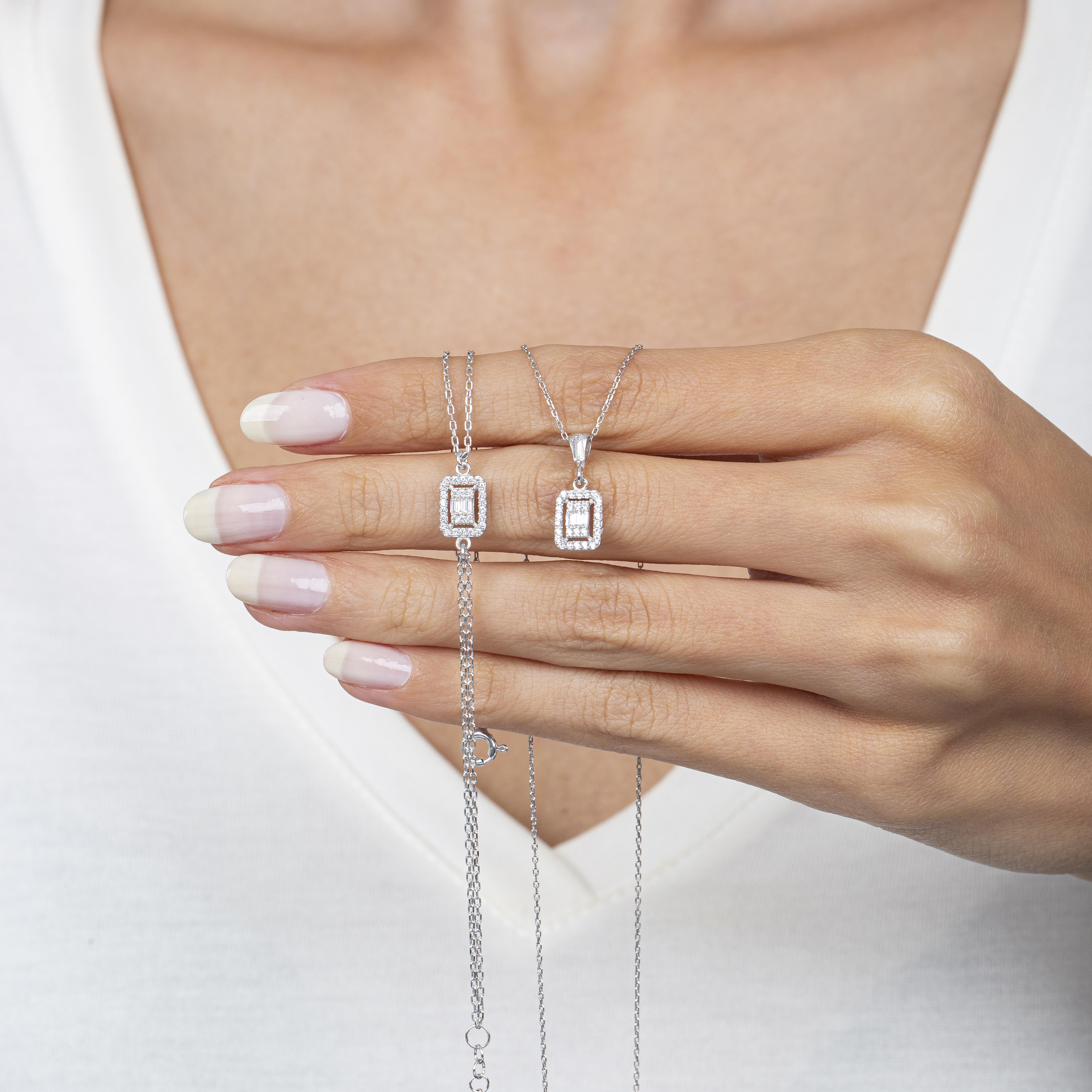 Radiant Rectangle Baguette Silver Duo Set