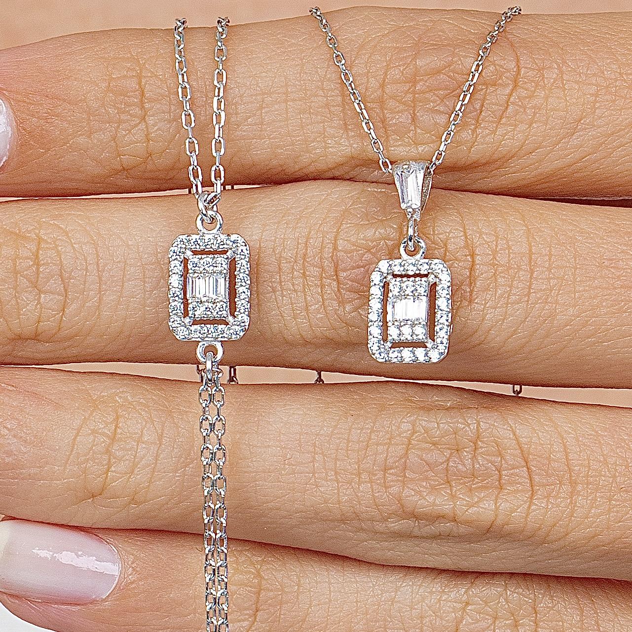 Radiant Rectangle Baguette Silver Duo Set
