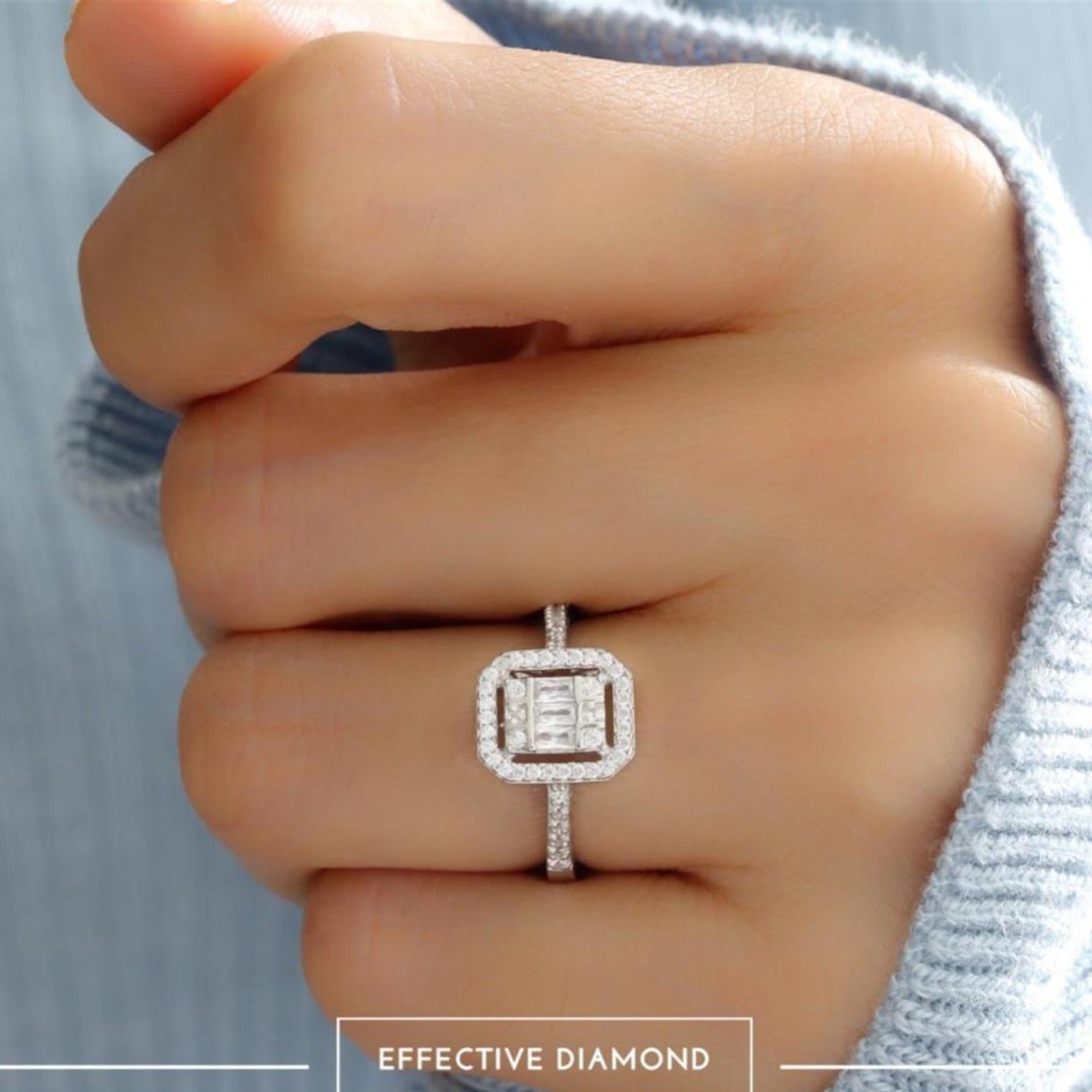 Effective Diamond Avangarde Baguette Solitaire Silver Ring