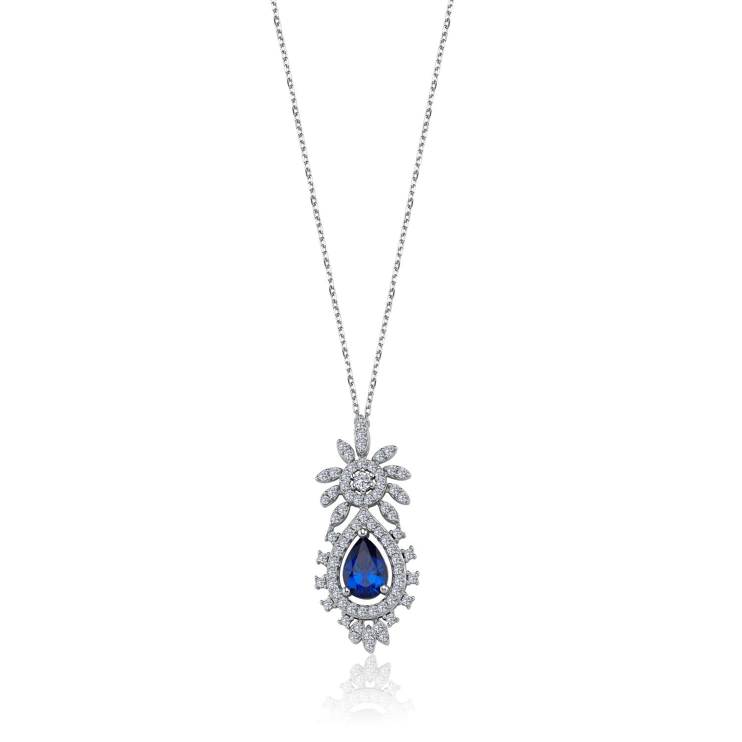 Effective Diamond Prosperity Drop Sapphire Silver Necklace