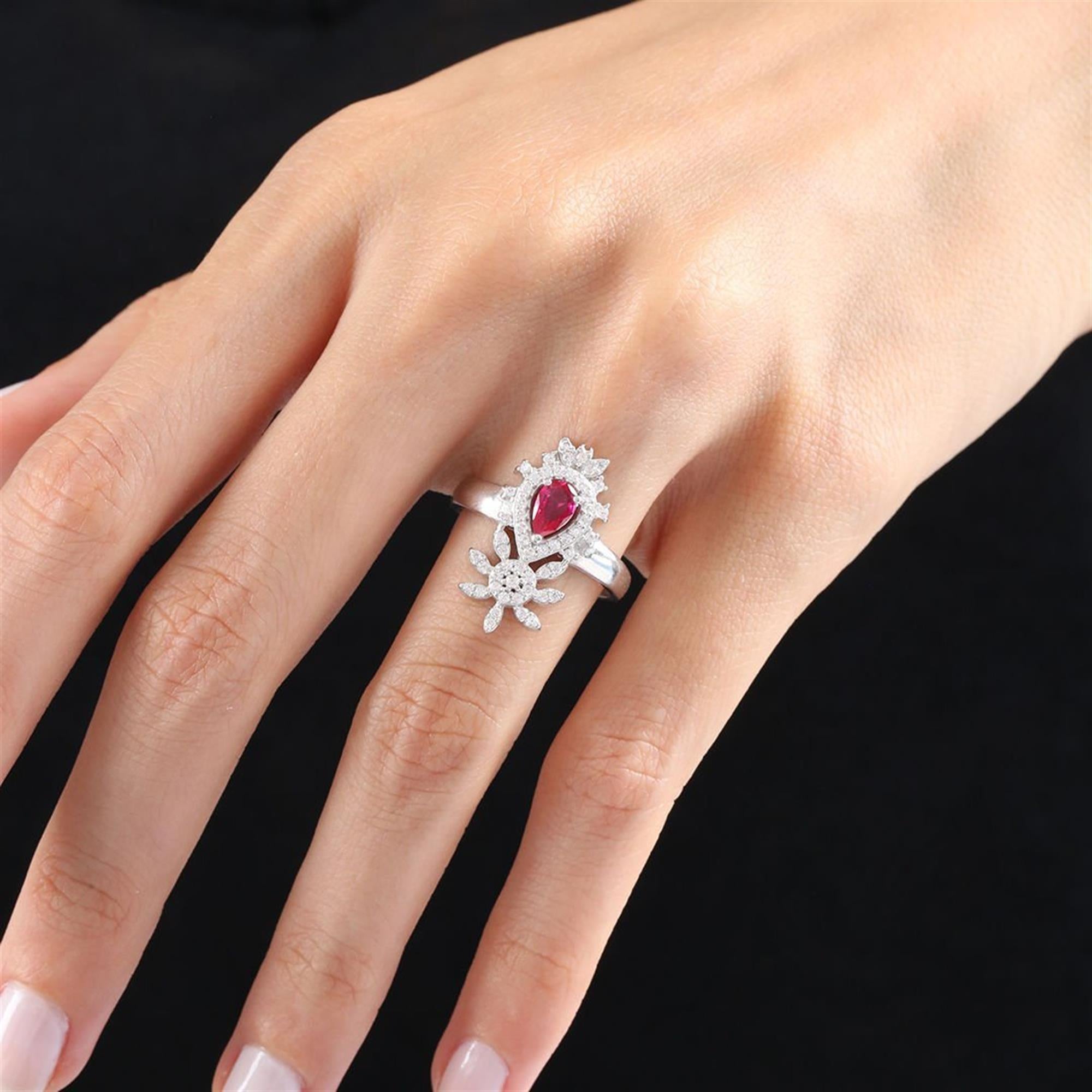 Effective Diamond Prosperity Drop Ruby Silver Ring