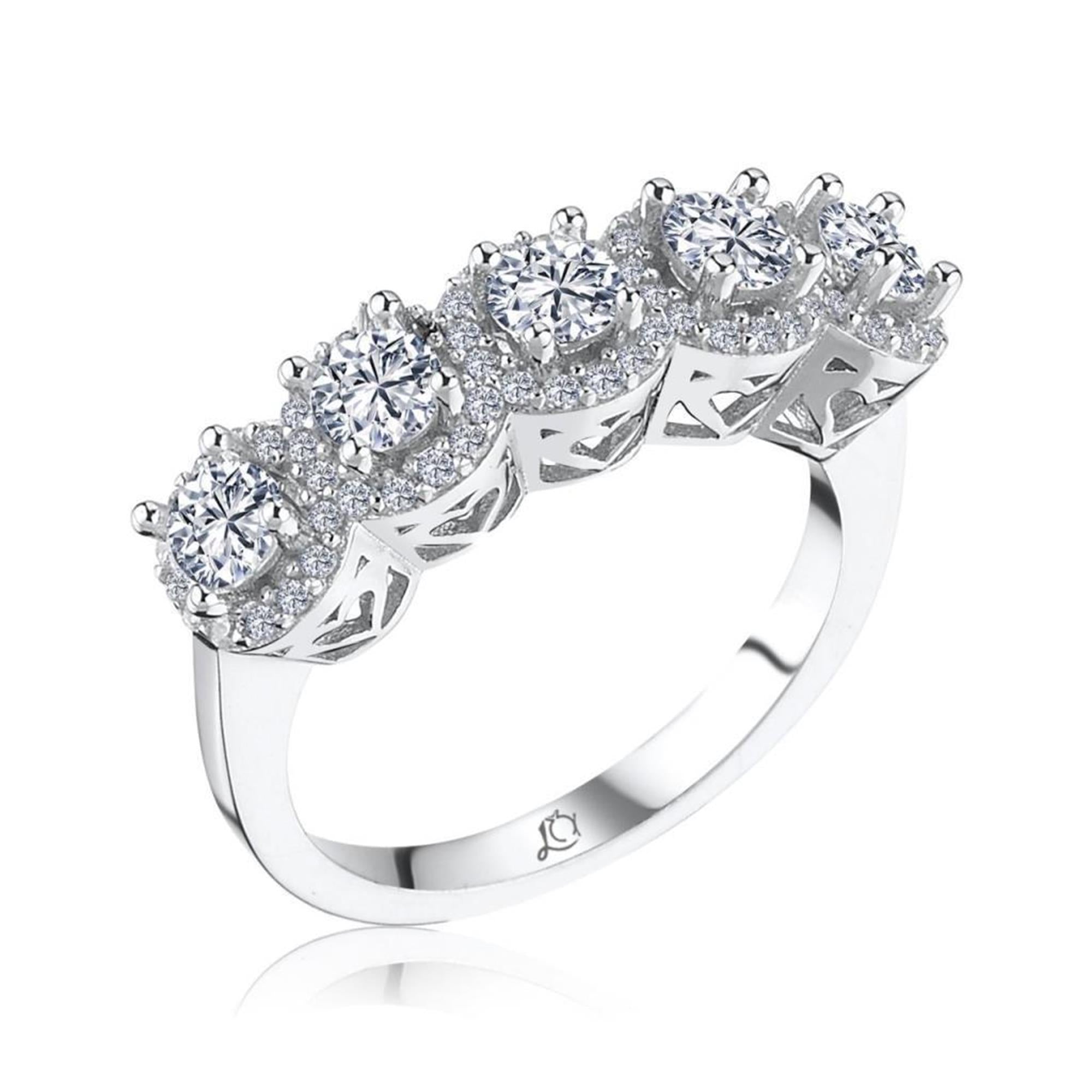 Effective Diamond Five-Stone Silver Ring