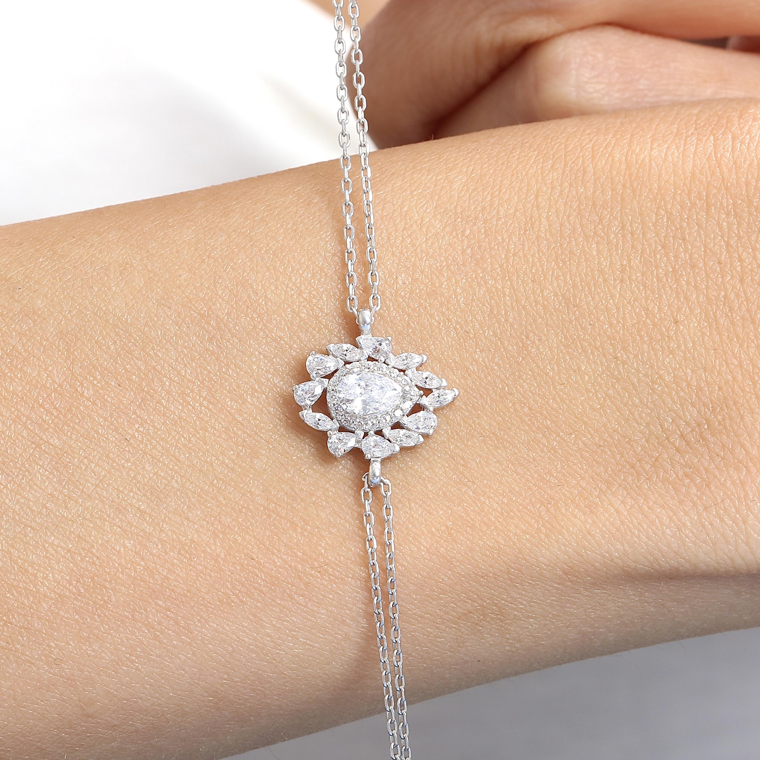 Effective Diamond Rain Drop Silver Bracelet