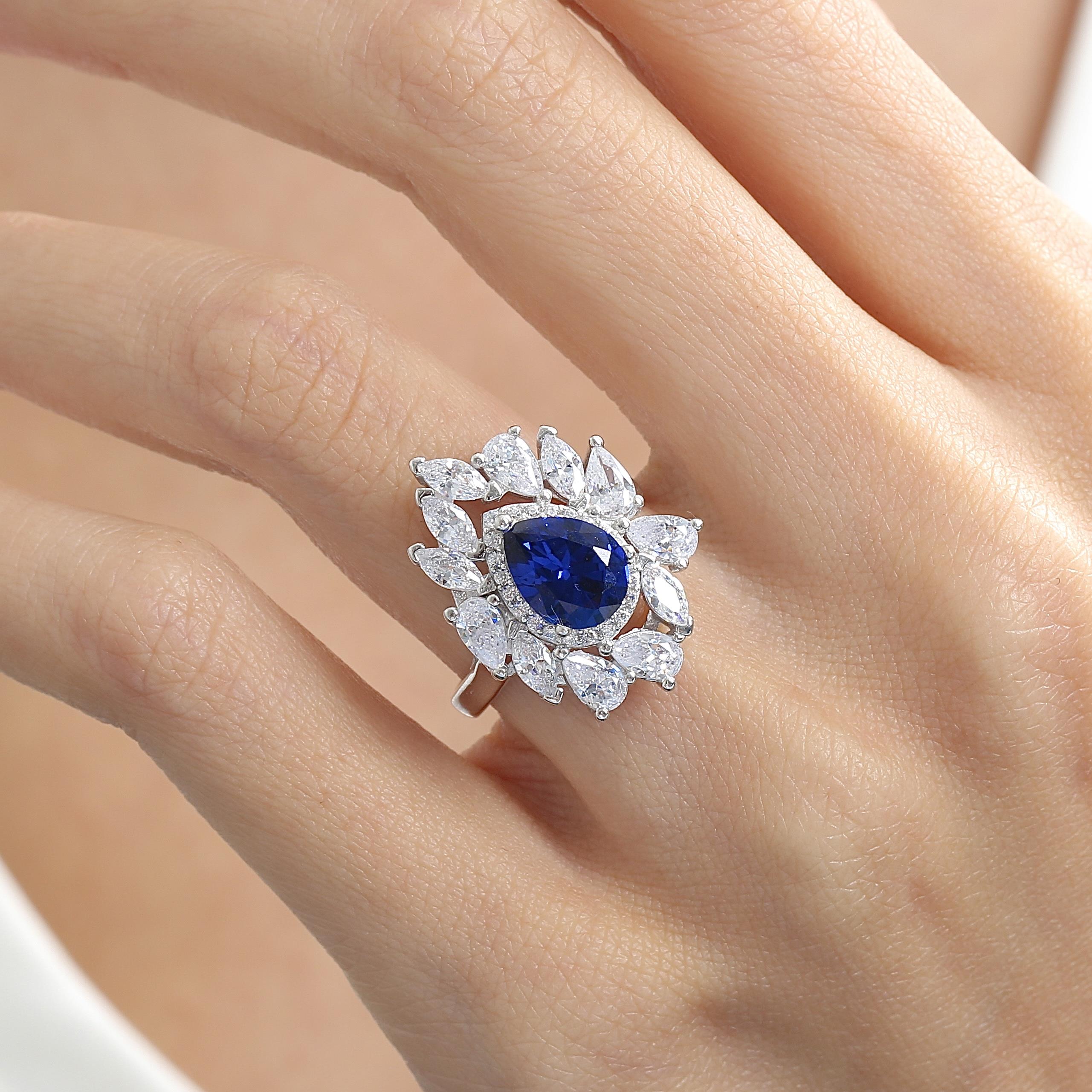 Effective Diamond Sapphire Pear Cut Ring