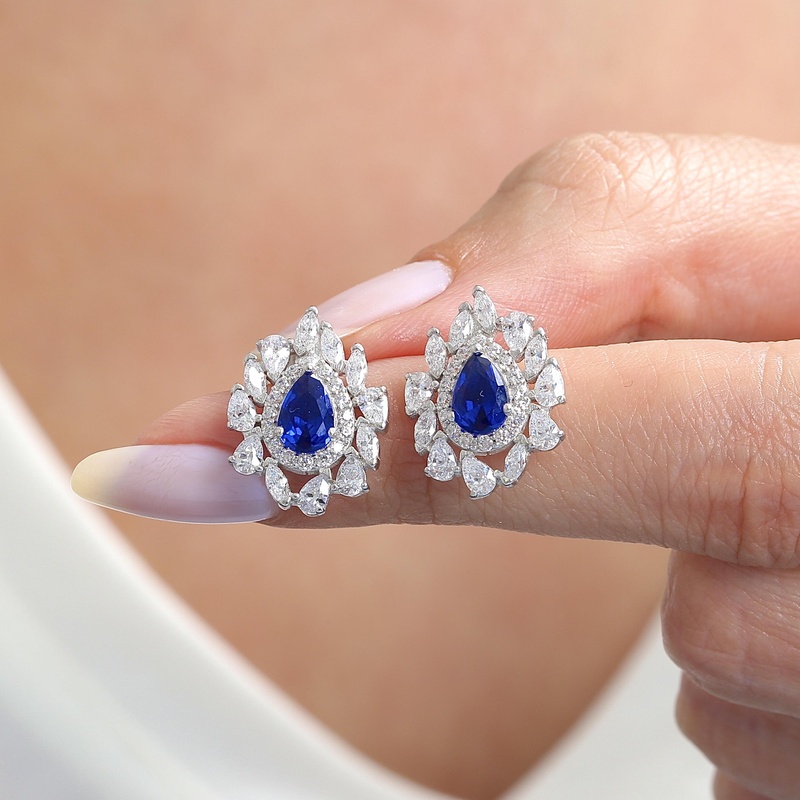 Effective Diamond Sapphire Silver Earrings