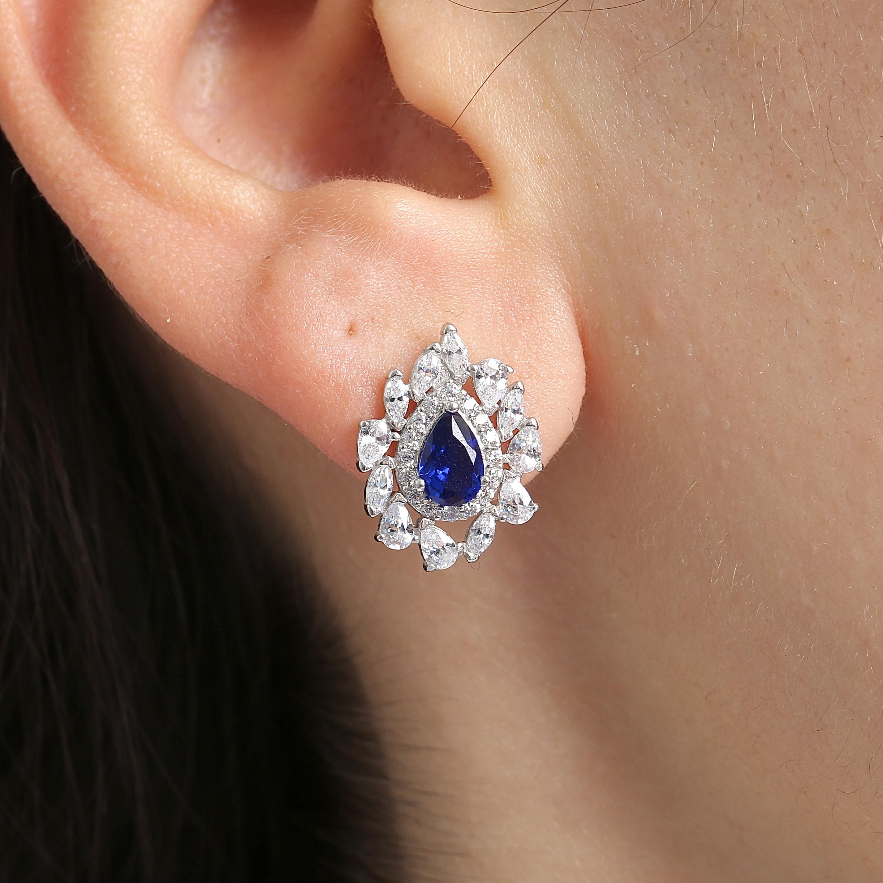 Effective Diamond Sapphire Silver Earrings