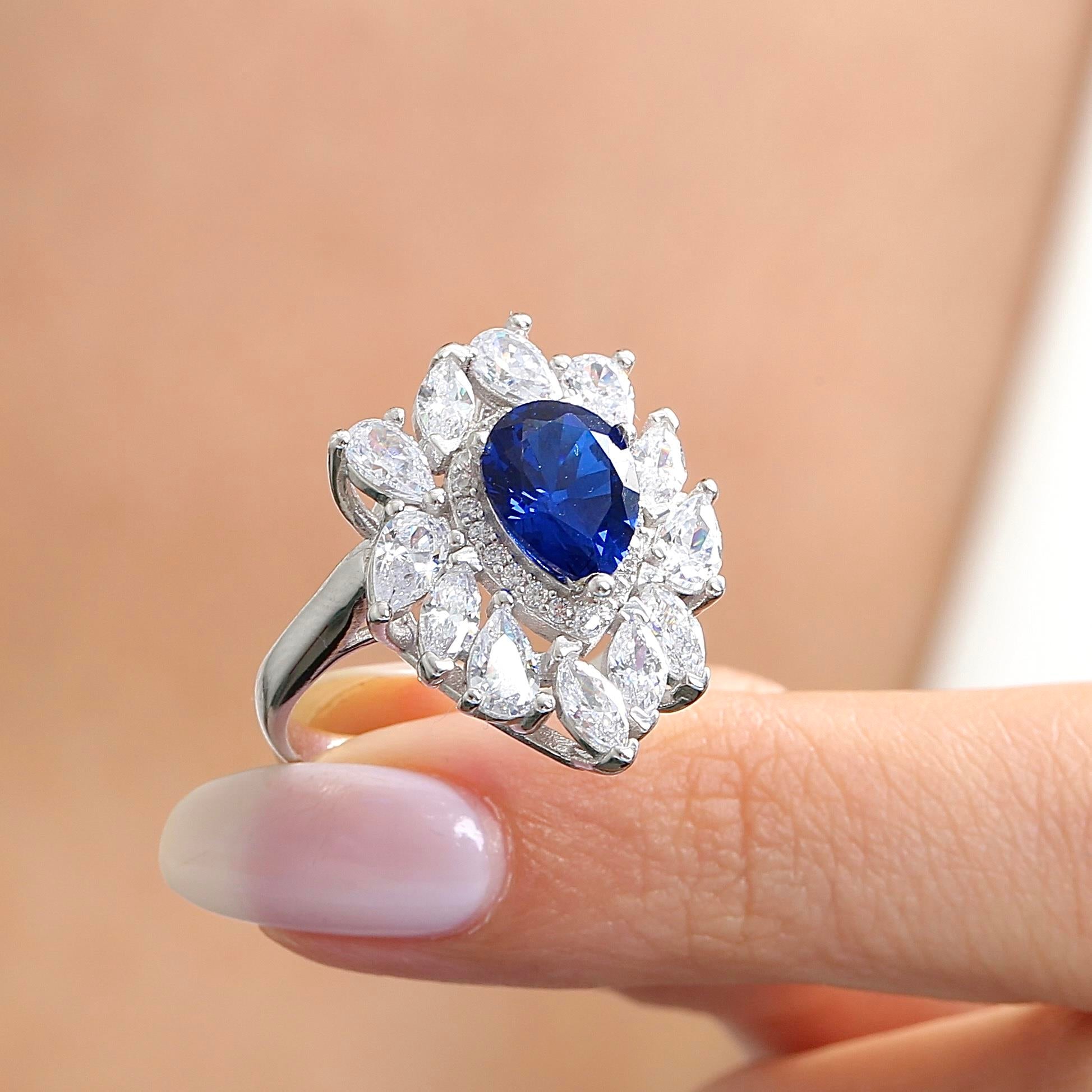 Effective Diamond Sapphire Pear Cut Ring