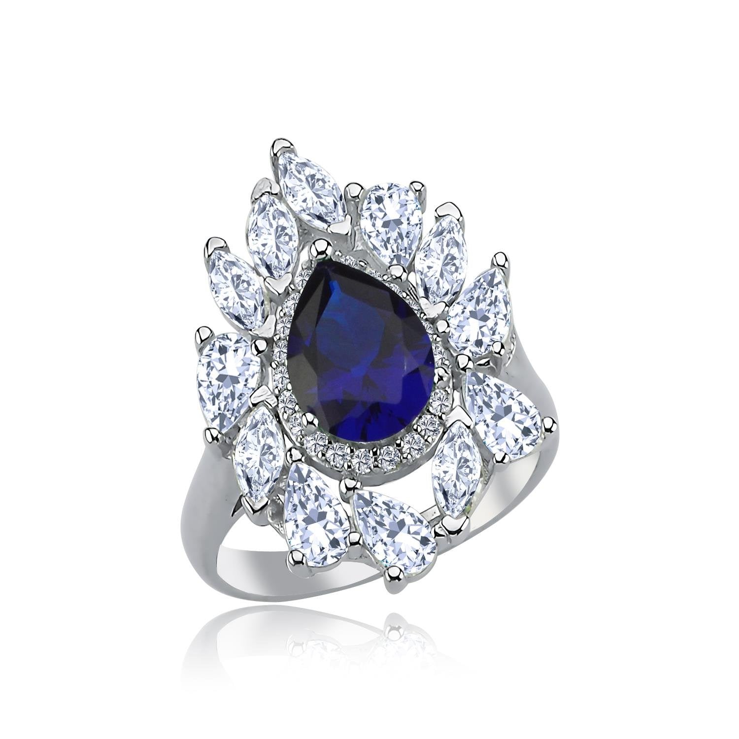 Effective Diamond Sapphire Pear Cut Ring