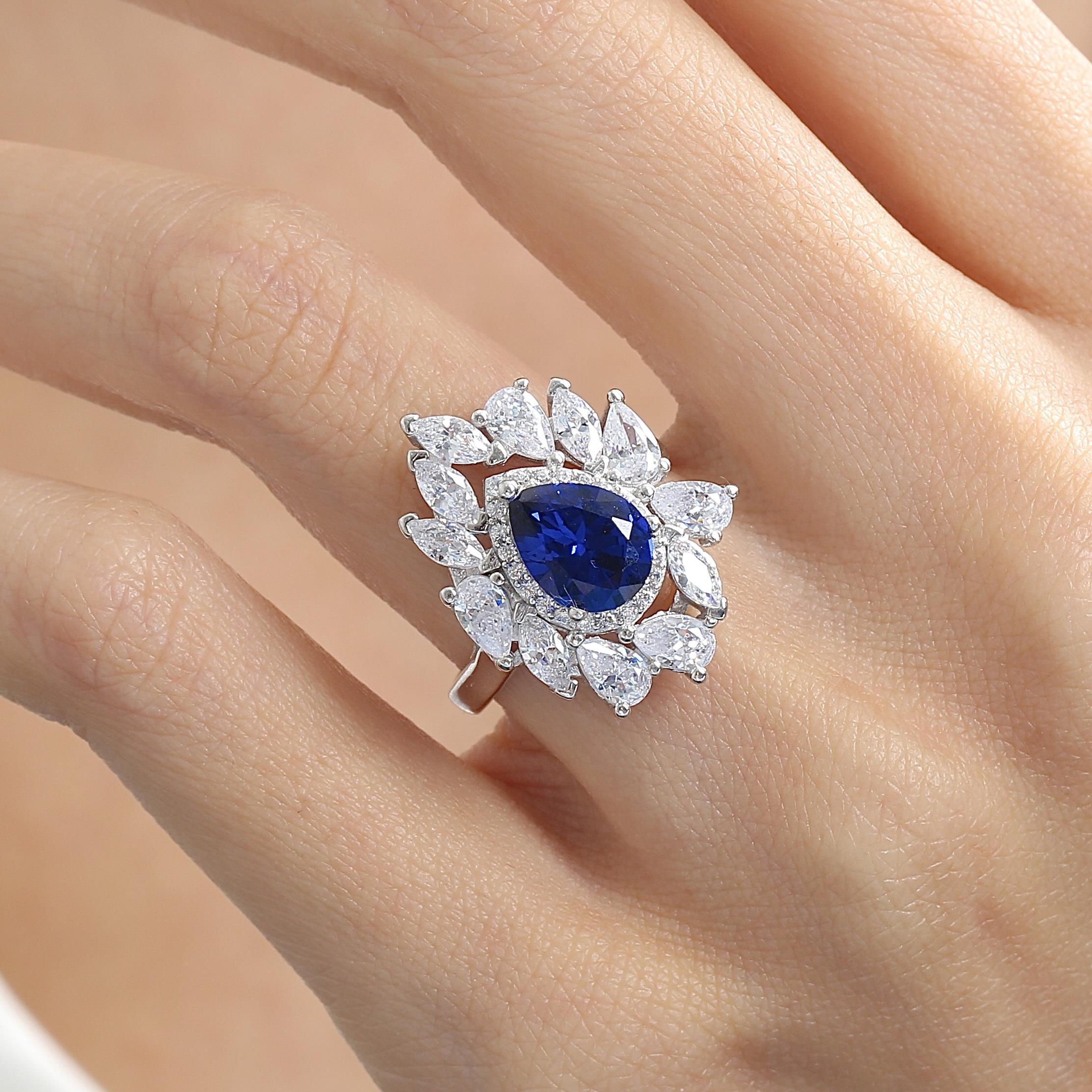 Effective Diamond Sapphire Pear Cut Ring