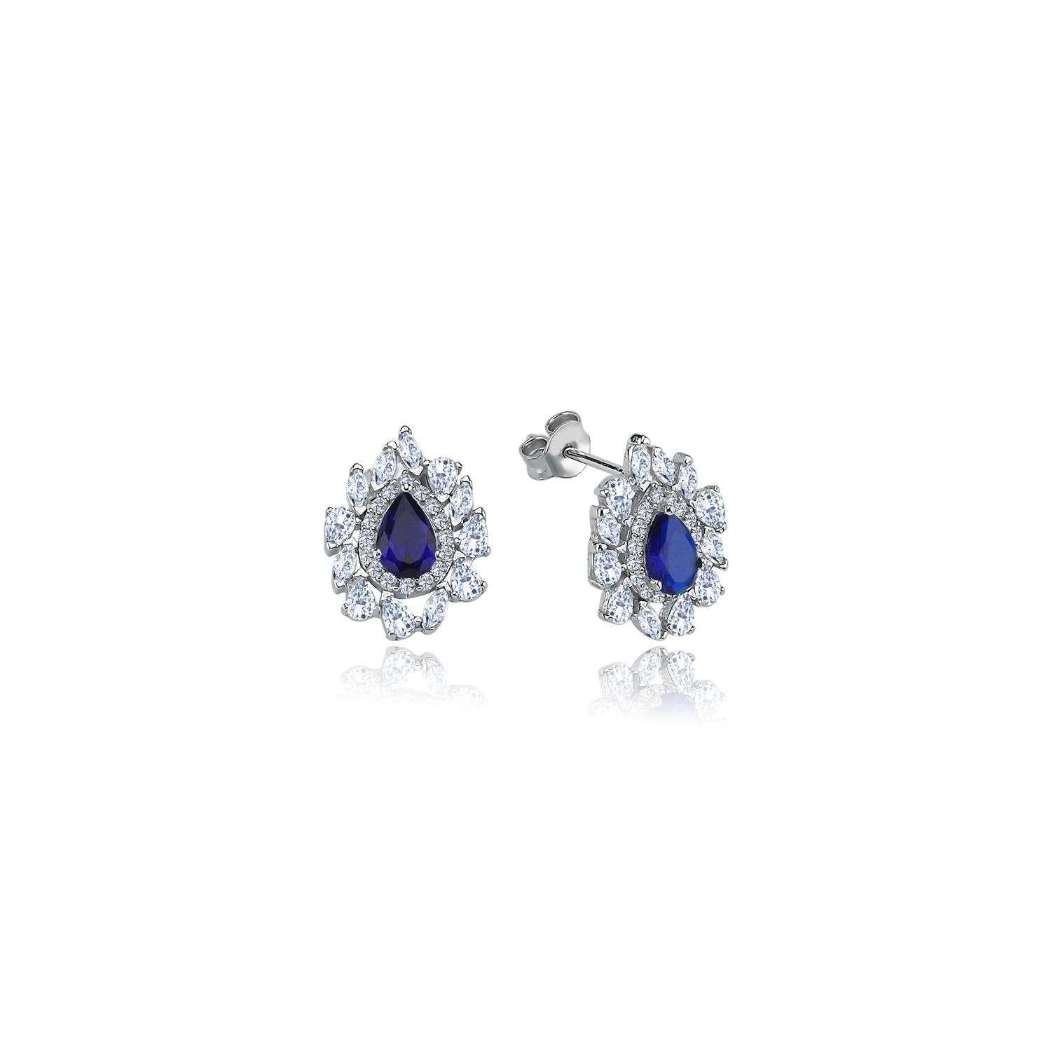 Effective Diamond Sapphire Silver Earrings