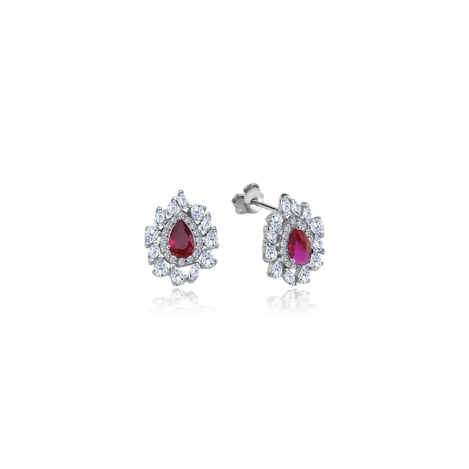 Effective Diamond Istanbul Grandeur Ruby Silver Earrings