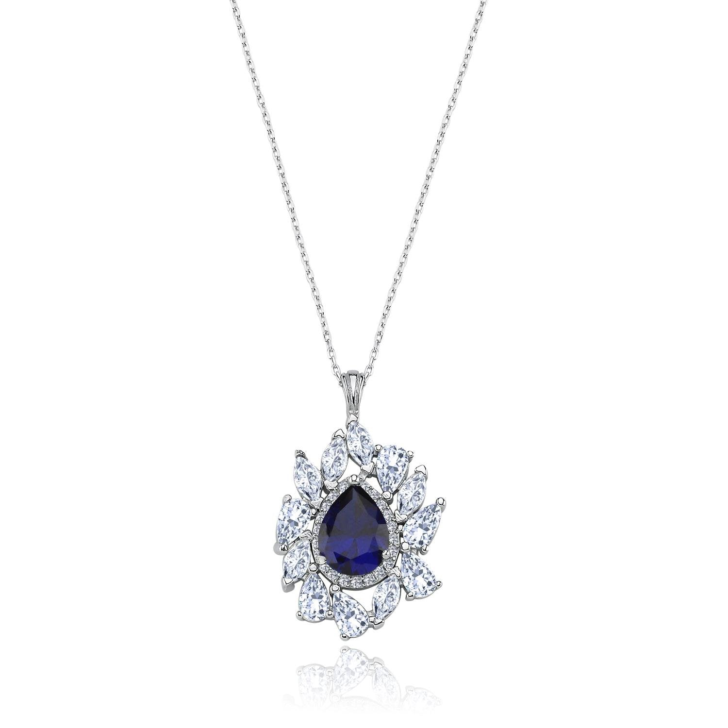 Effective Diamond Sapphire Silver Necklace