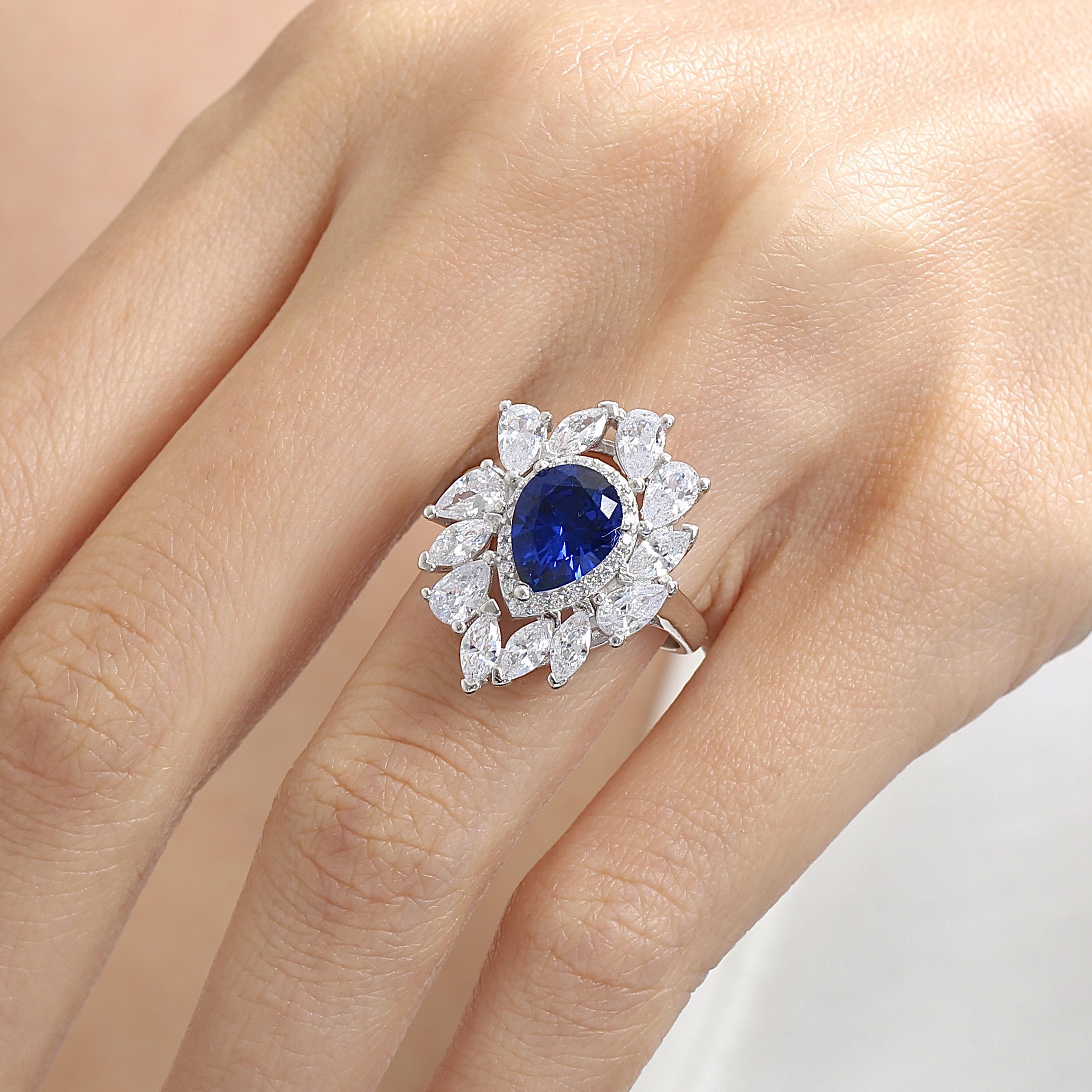 Effective Diamond Sapphire Pear Cut Ring