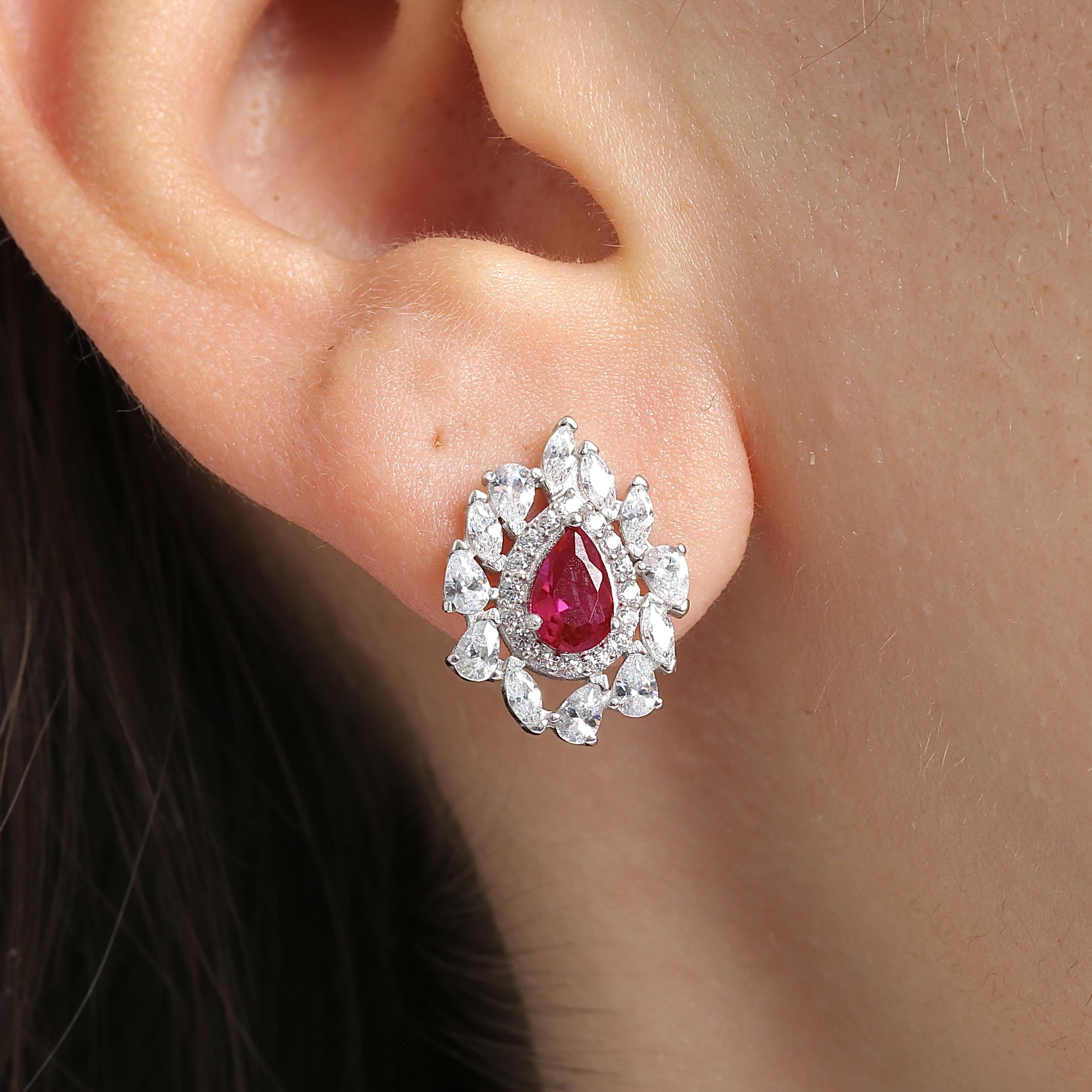 Effective Diamond Istanbul Grandeur Ruby Silver Earrings