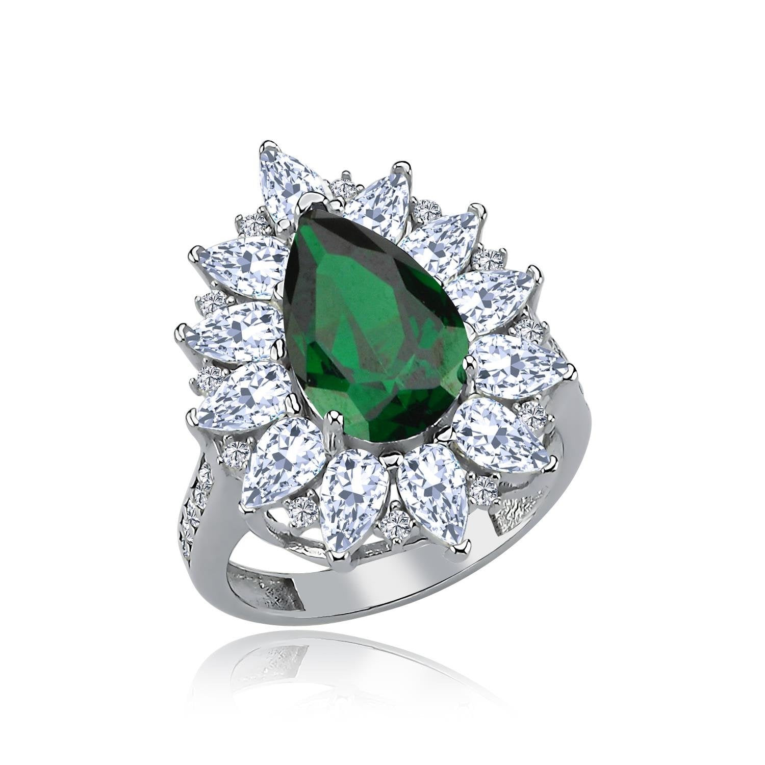 Effective Diamond London Passion Emerald Silver Ring