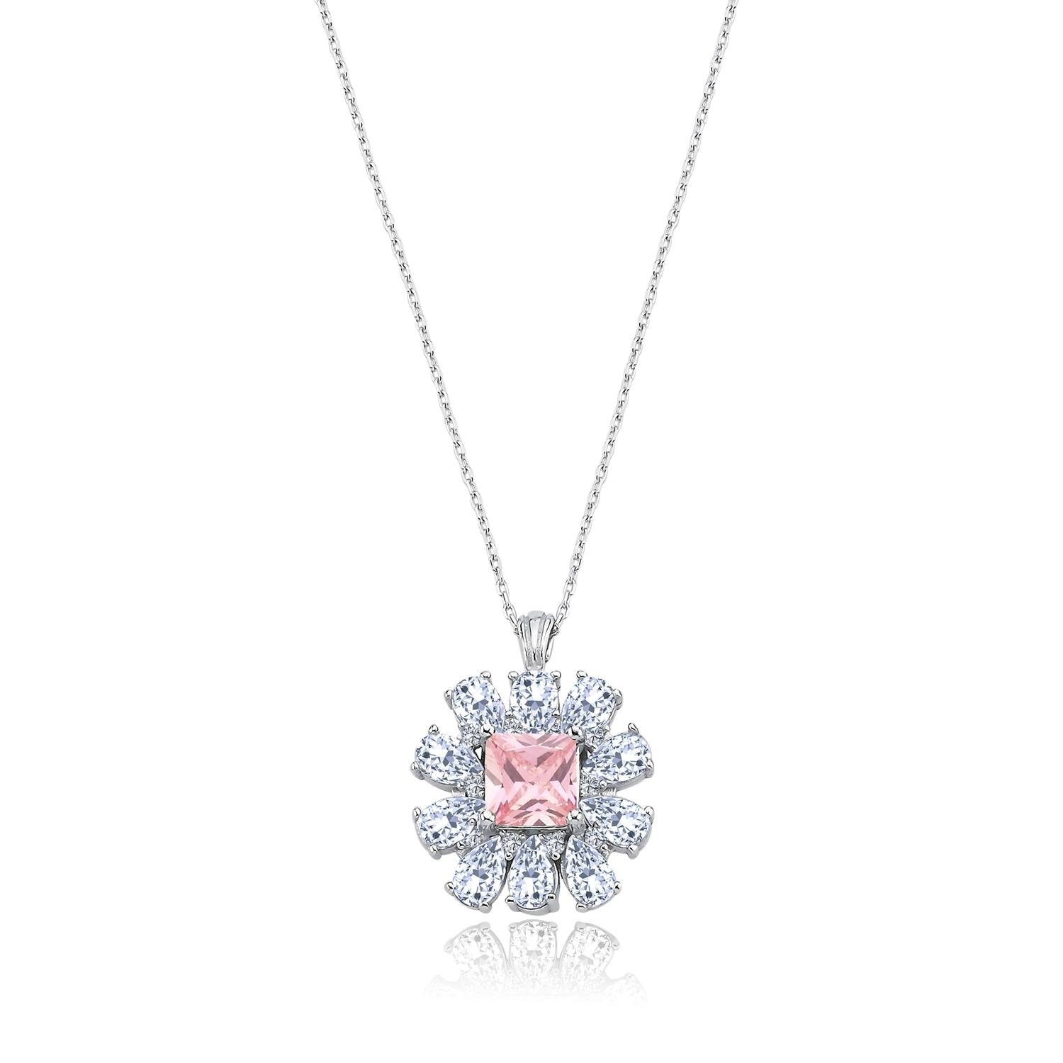 Effective Diamond Milano Dream Pink Stone Silver Necklace