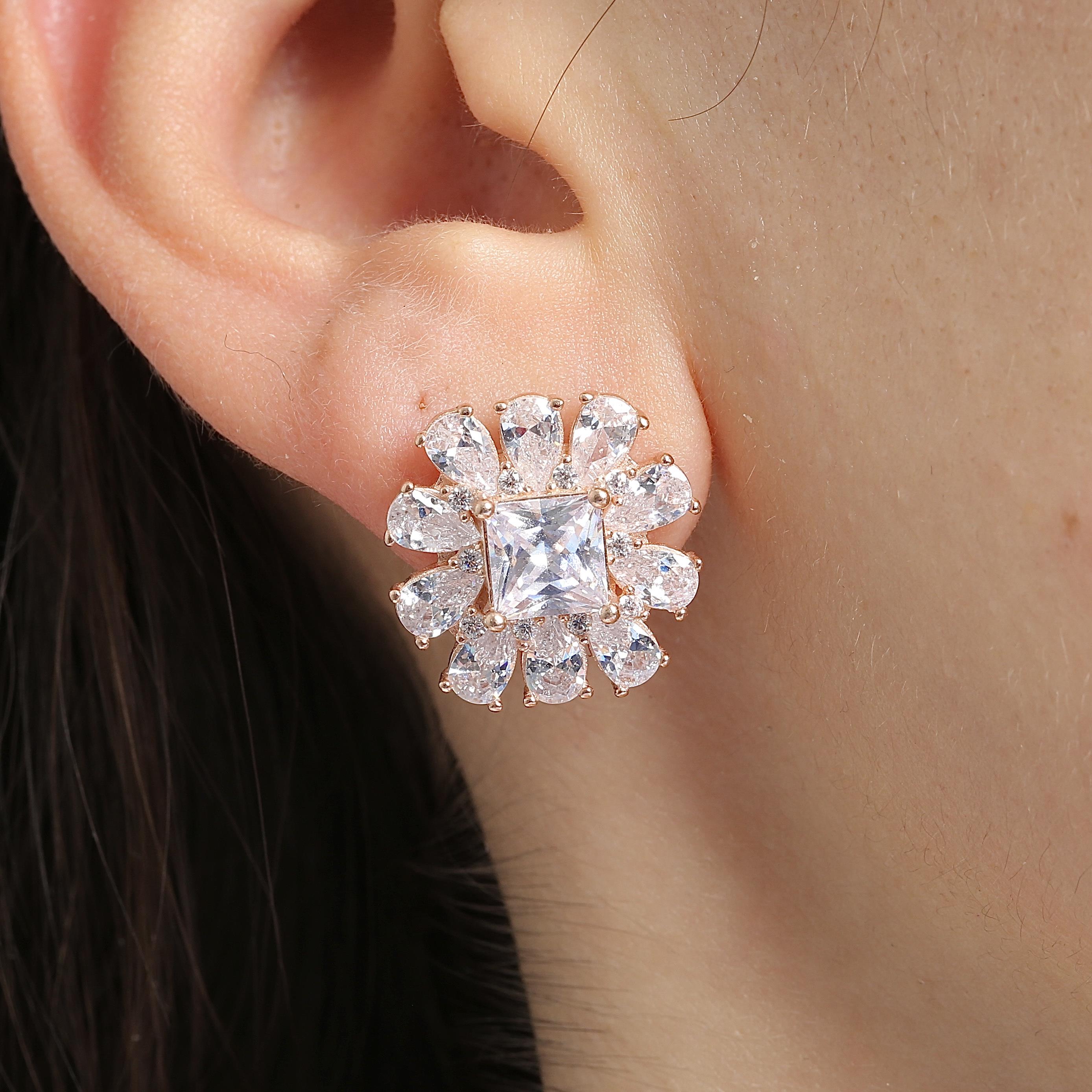 Effective Diamond Milano Dream White Stone Rose Gold Earrings