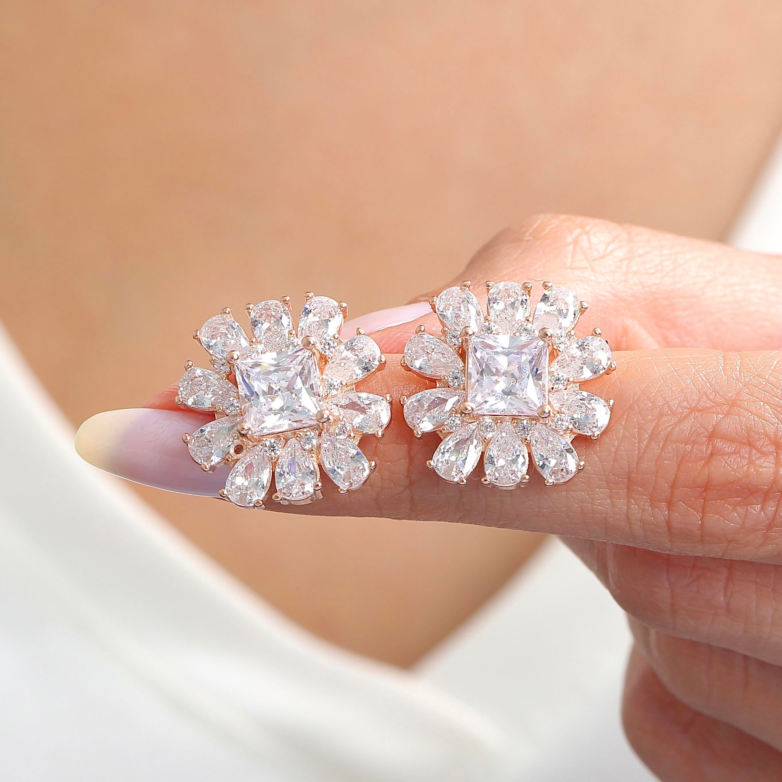 Effective Diamond Milano Dream White Stone Rose Gold Earrings