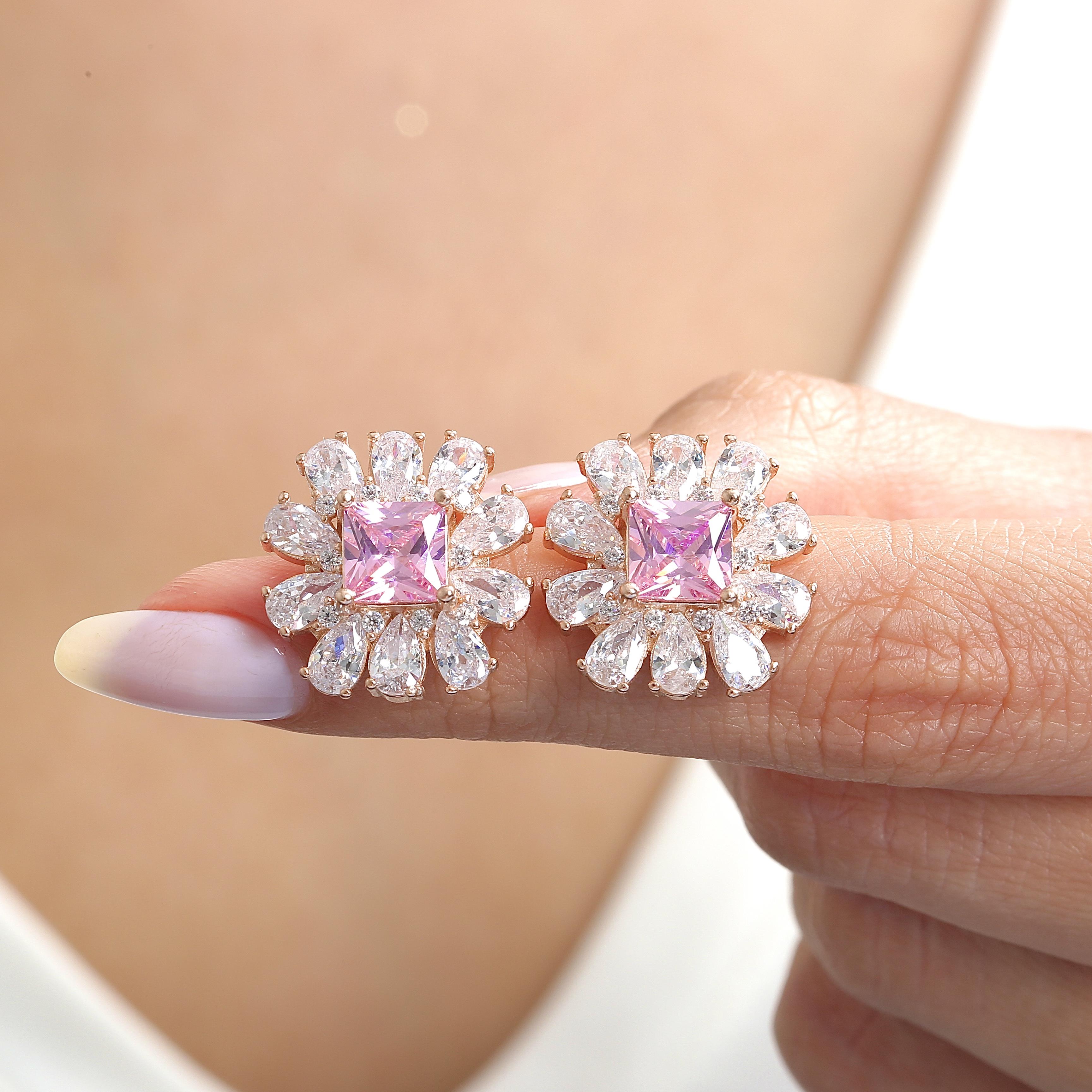 Effective Diamond Milano Dream Pink Stone Rose Gold Earrings
