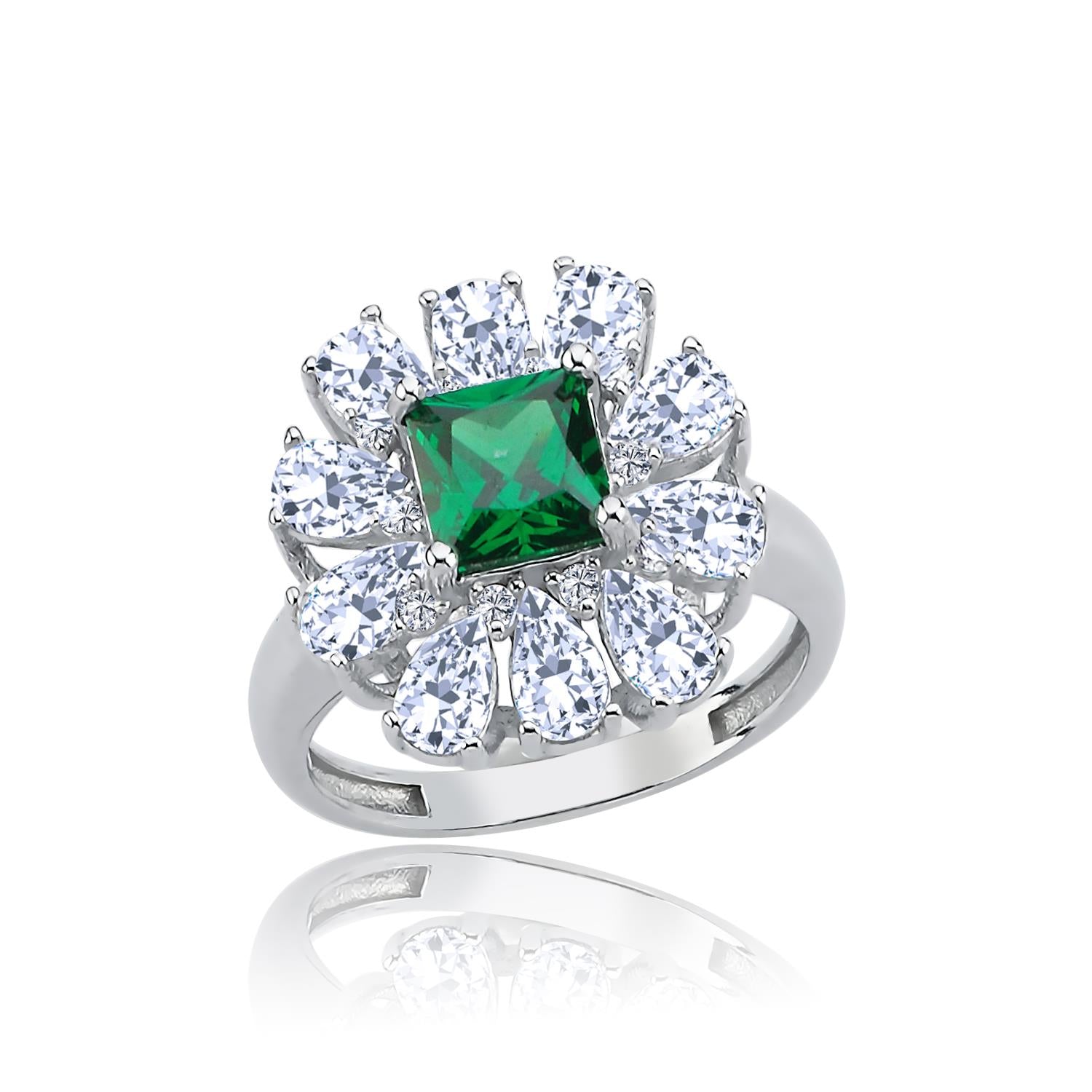 Effective Diamond Milano Dream Emerald Silver Ring