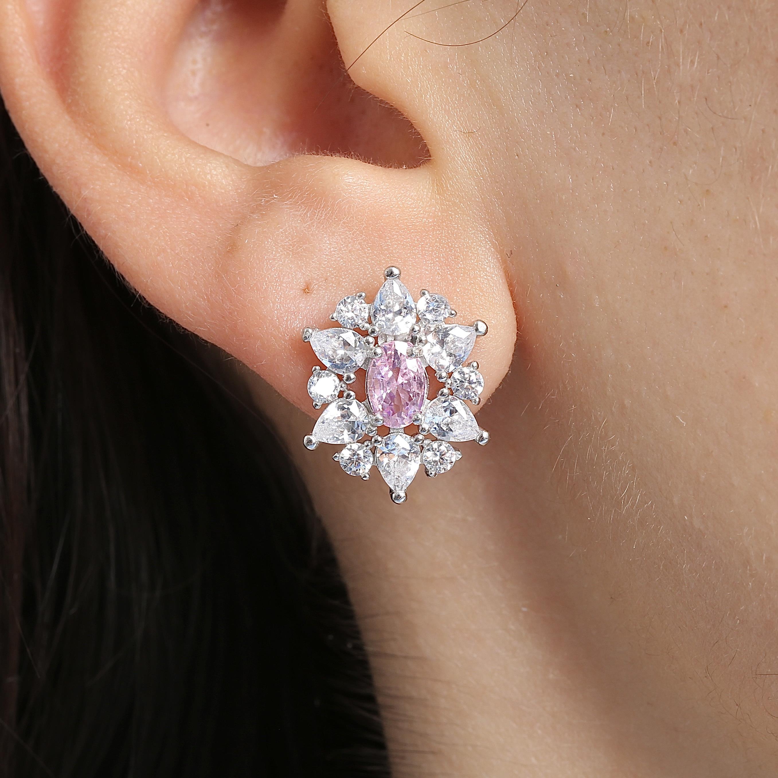Effective Diamond Paris Sparkle Pink Silver Earrings