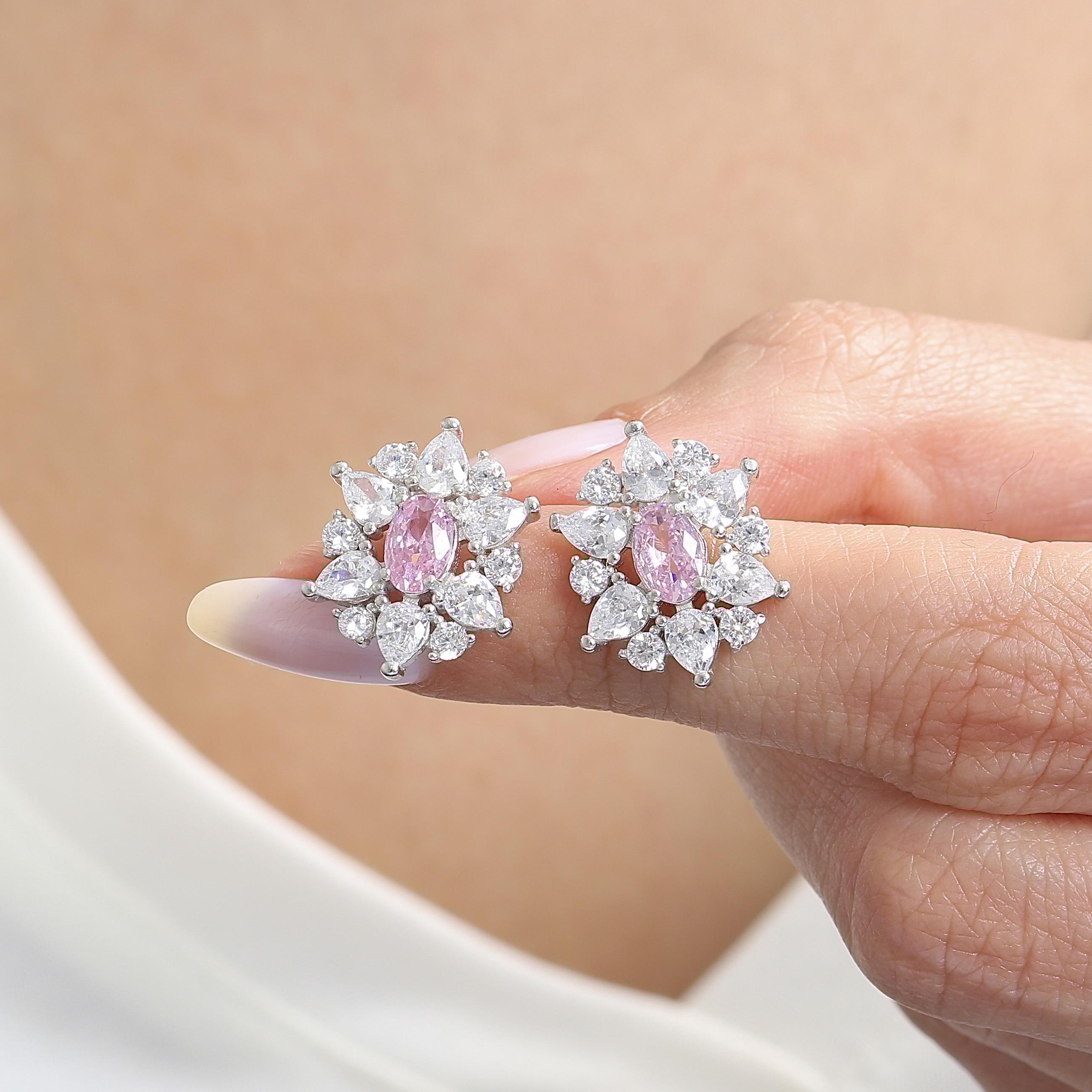 Effective Diamond Paris Sparkle Pink Silver Earrings