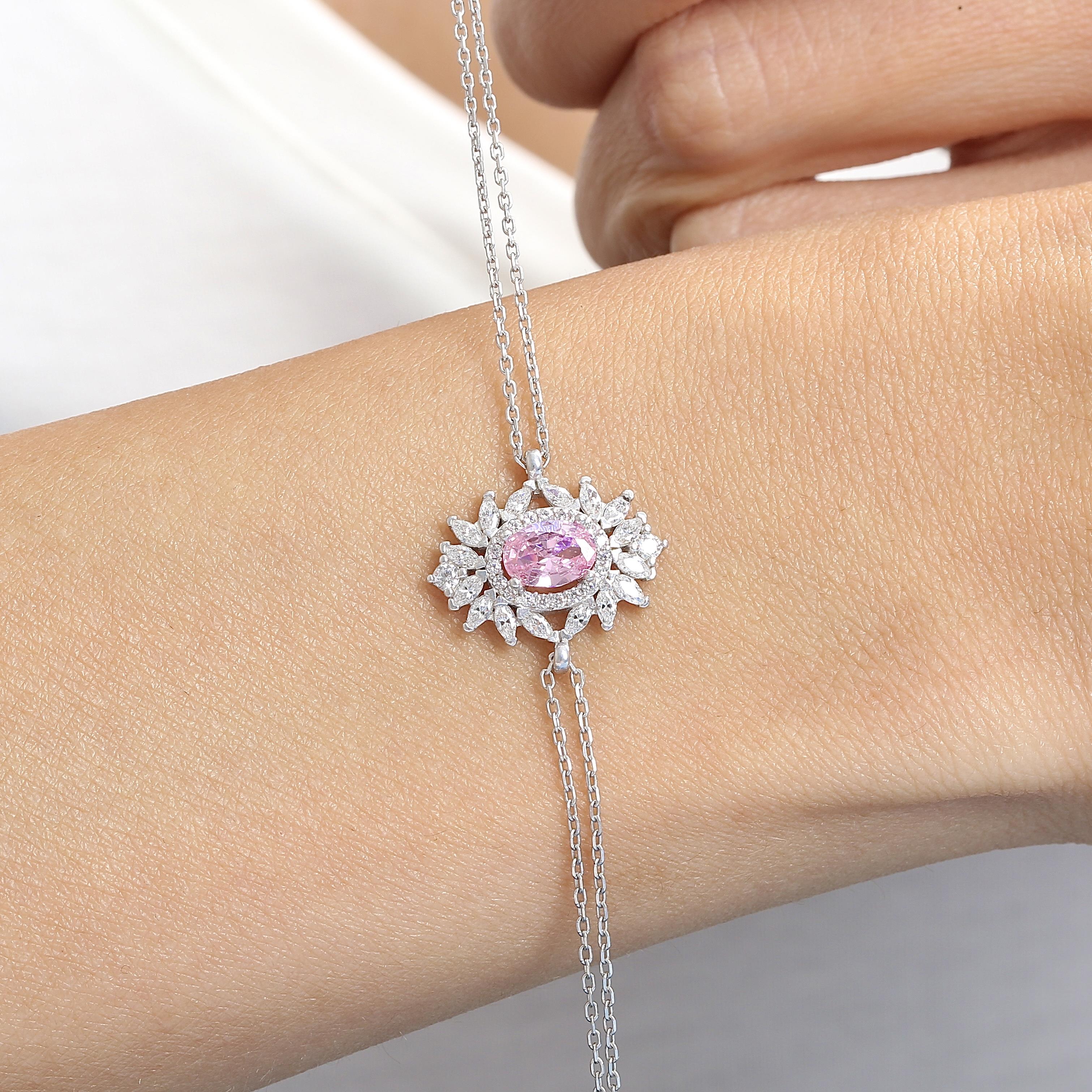 Effective Diamond Venice Dance Pink Stone Silver Bracelet