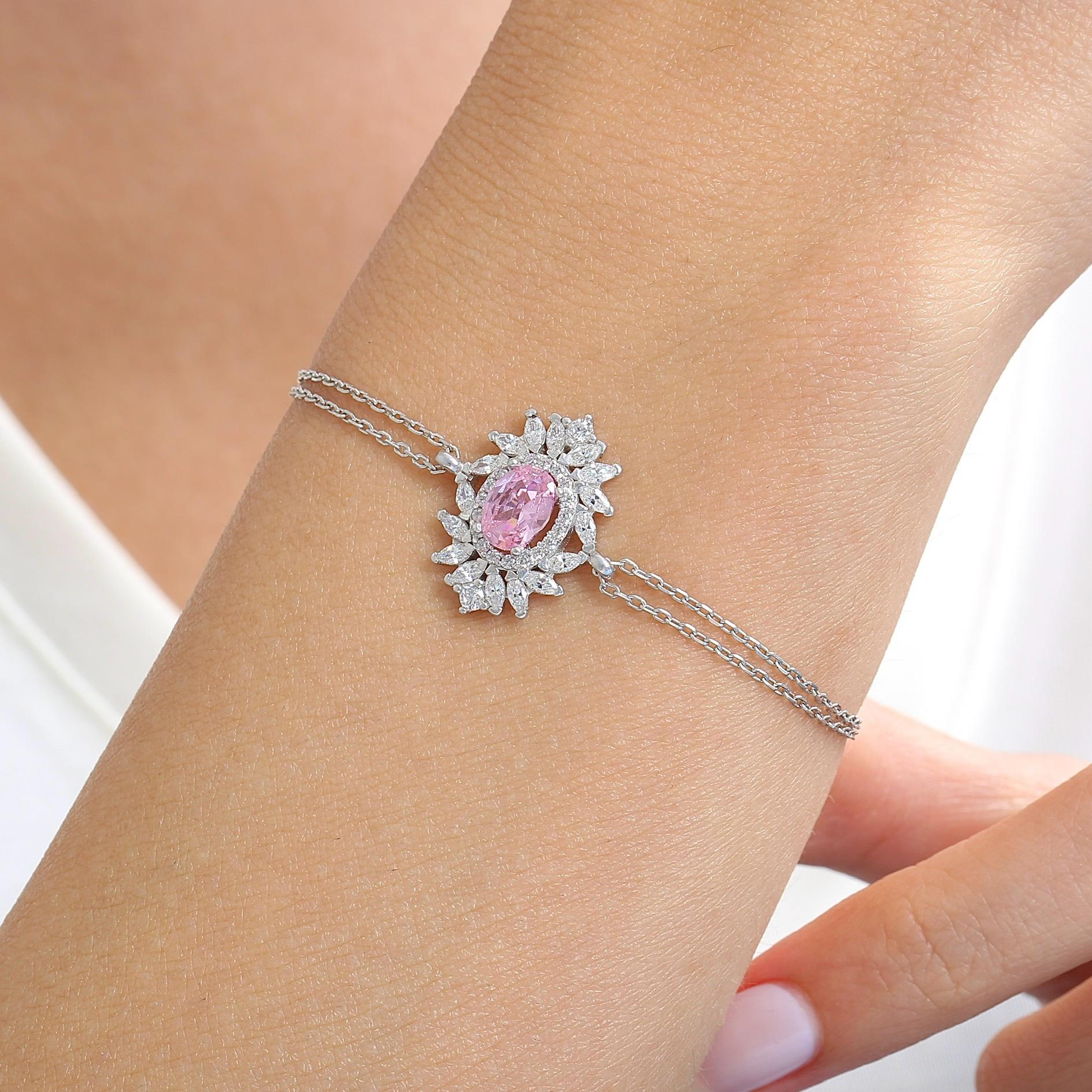 Effective Diamond Venice Dance Pink Stone Silver Bracelet