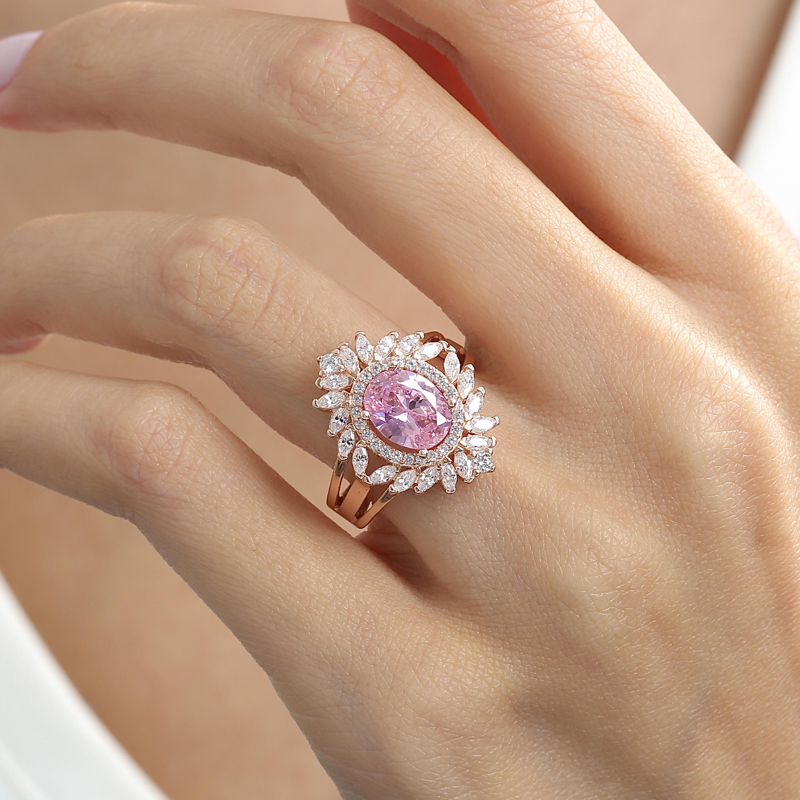 Effective Diamond Venice Dance Pink Stone Rose Gold Ring