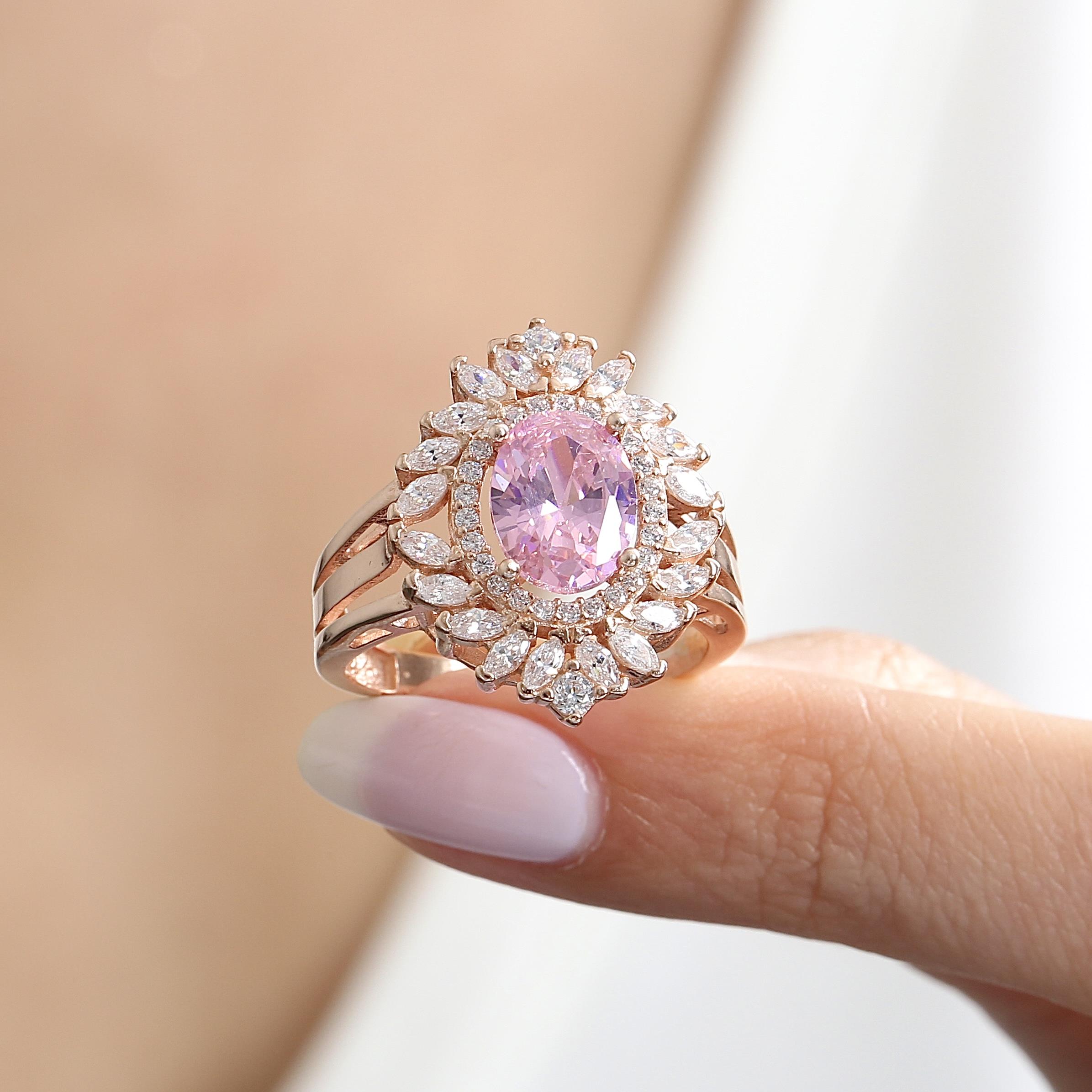 Effective Diamond Venice Dance Pink Stone Rose Gold Ring