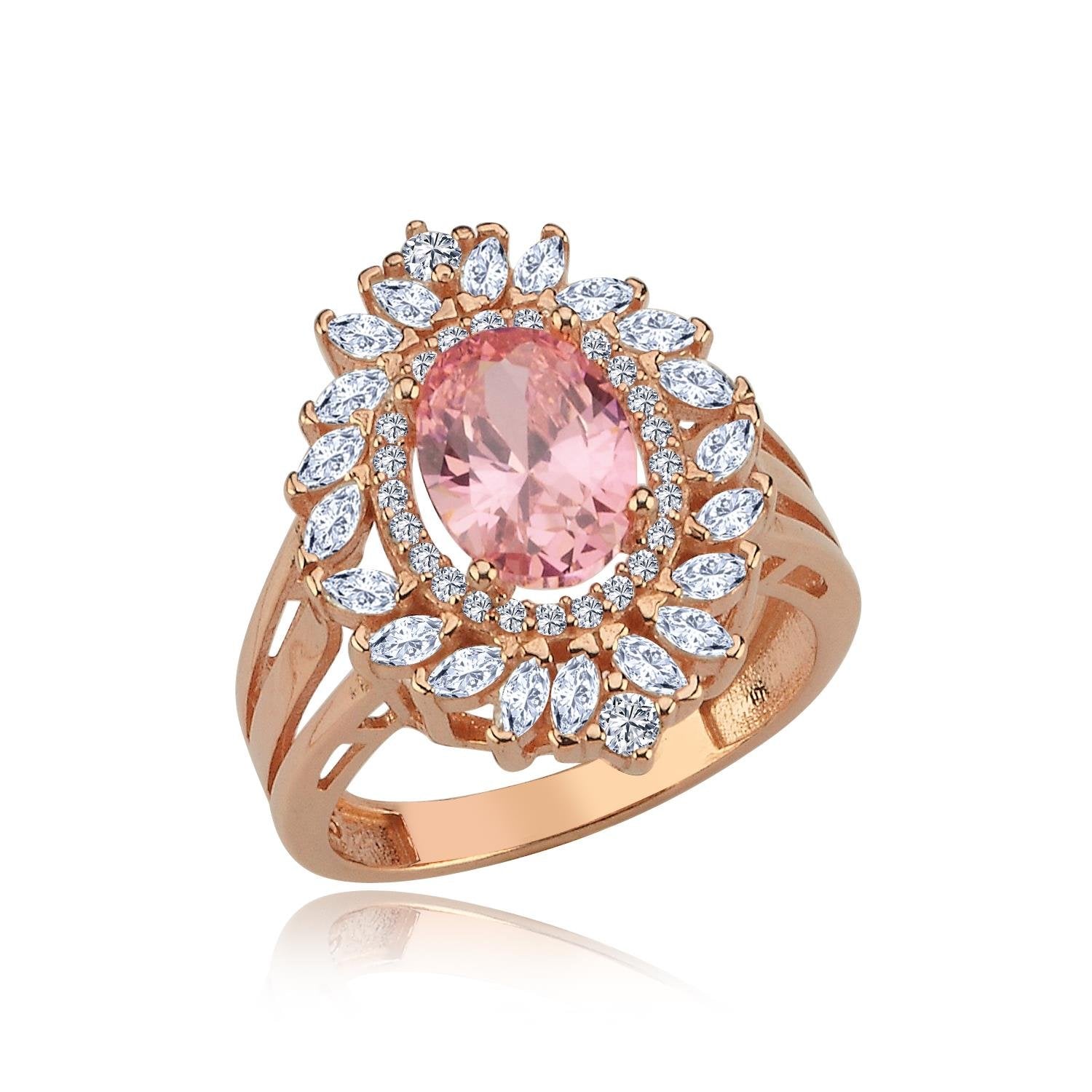 Effective Diamond Venice Dance Pink Stone Rose Gold Ring