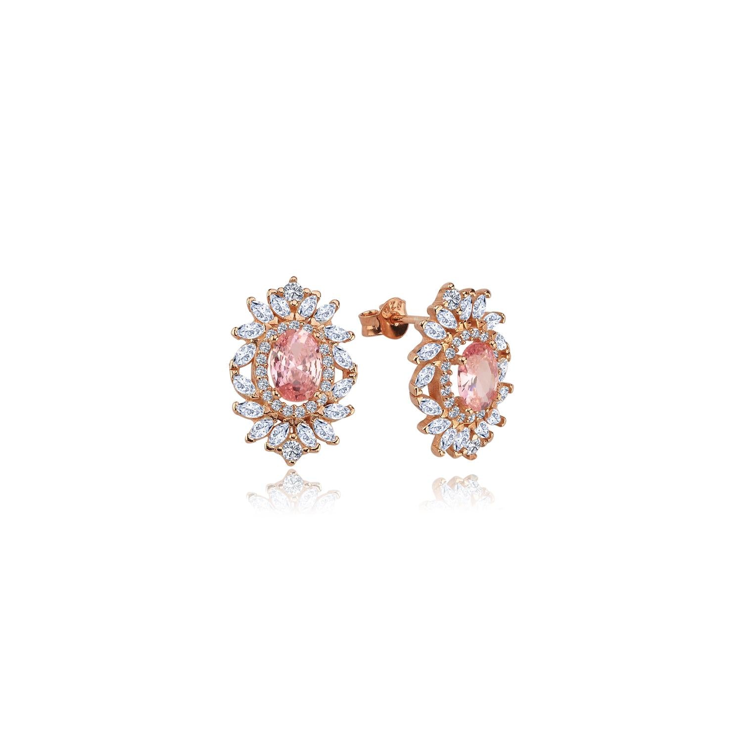 Effective Diamond Venice Dance Pink Stone Rose Earrings