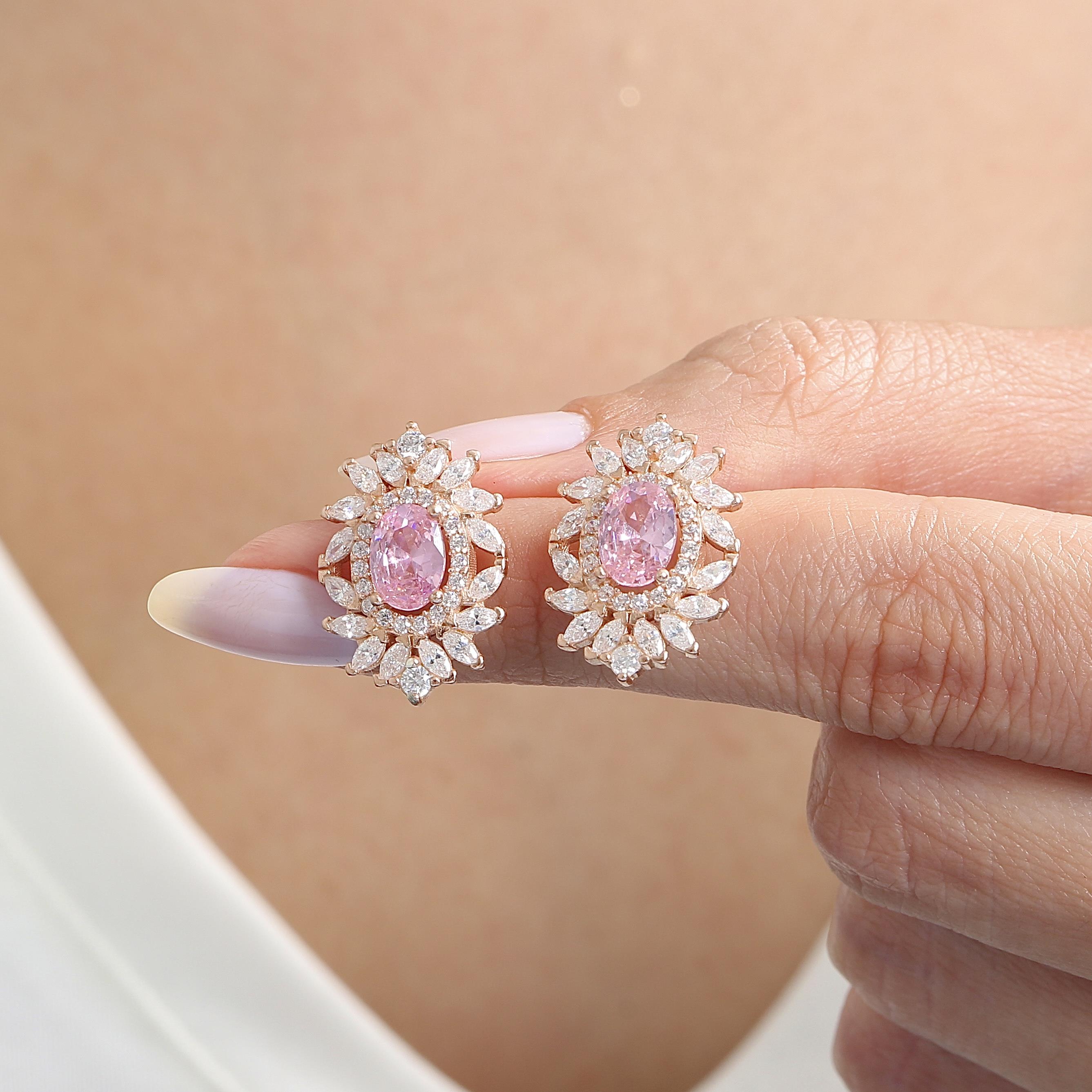 Effective Diamond Venice Dance Pink Stone Rose Earrings