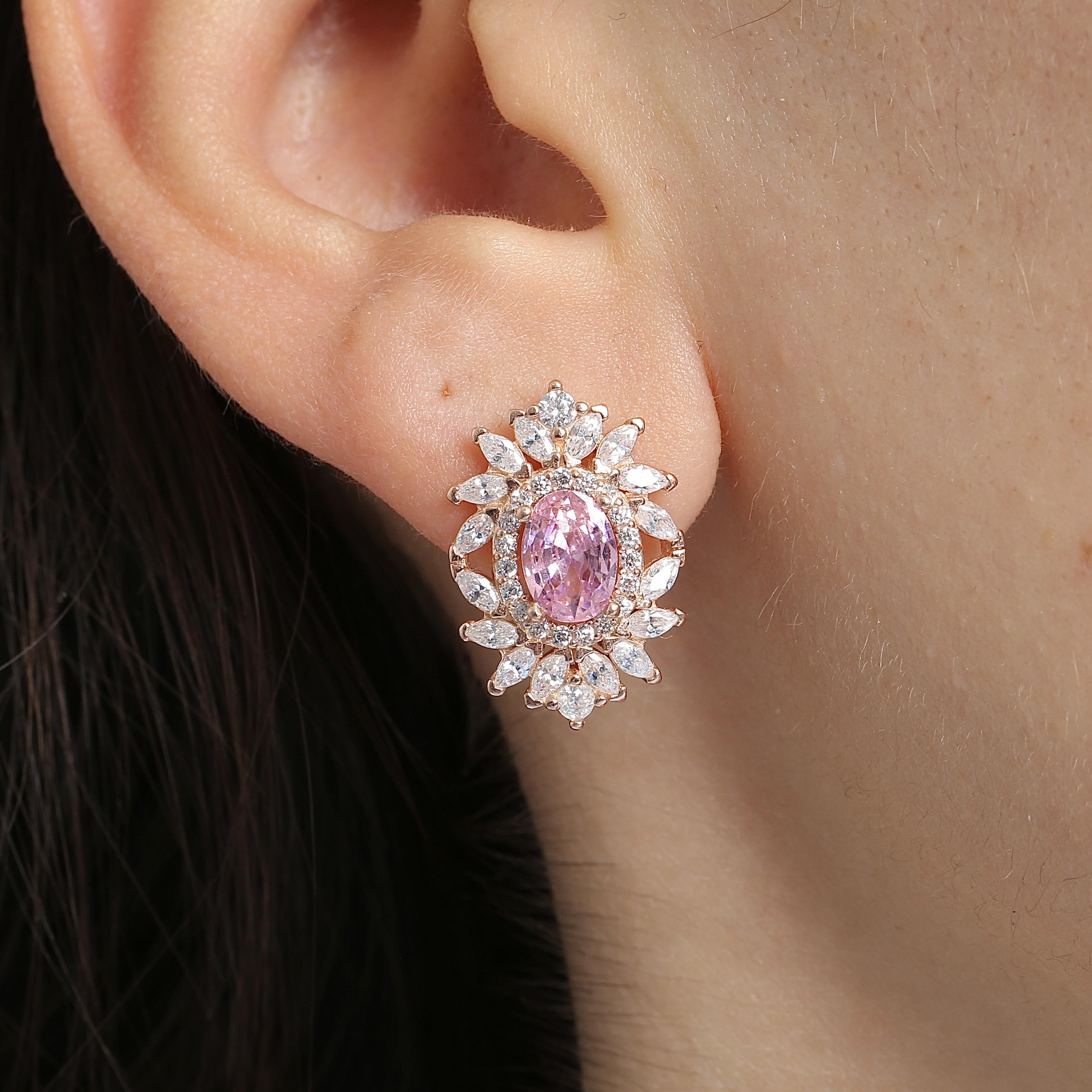 Effective Diamond Venice Dance Pink Stone Rose Earrings