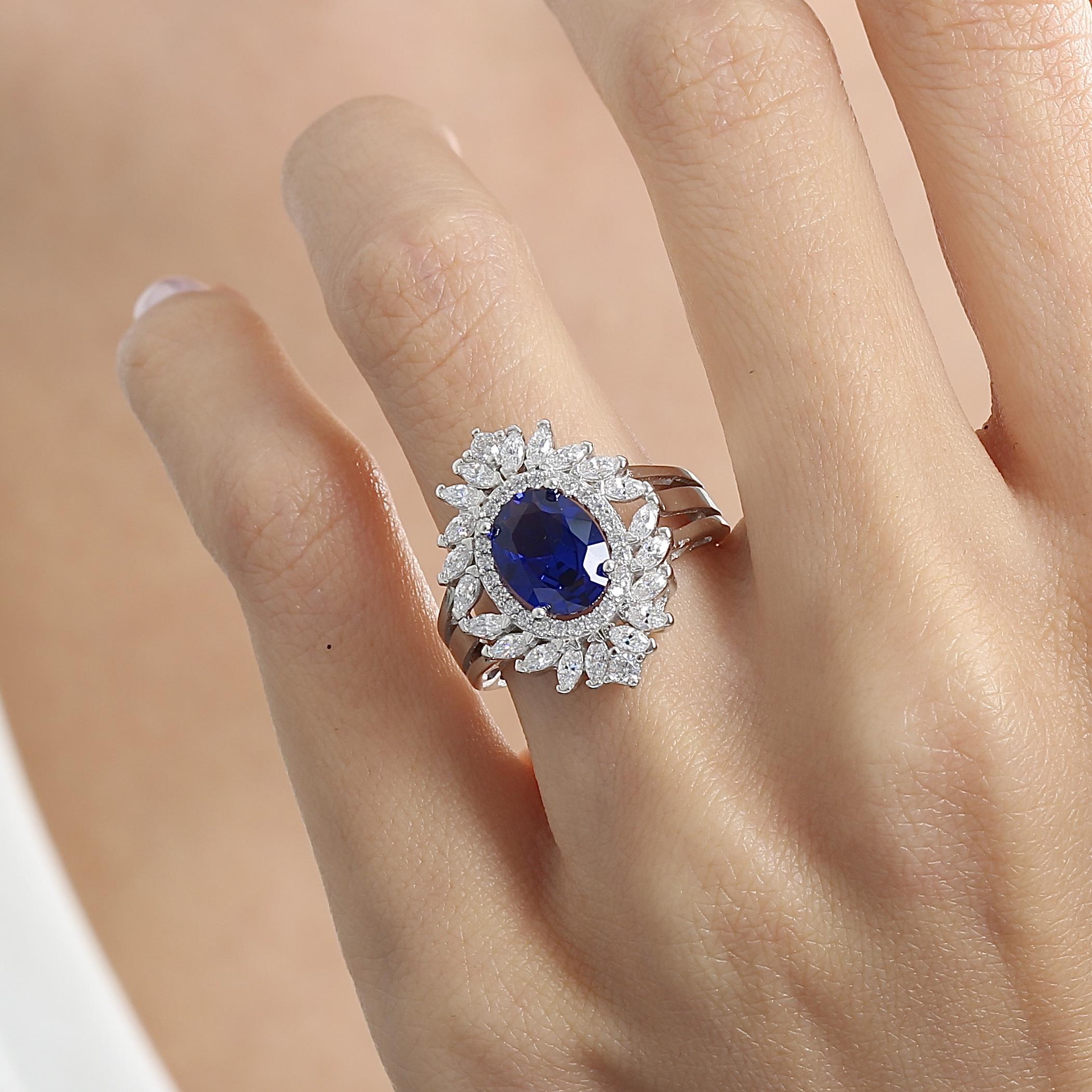 Effective Diamond Sparkling Sapphire Silver Ring