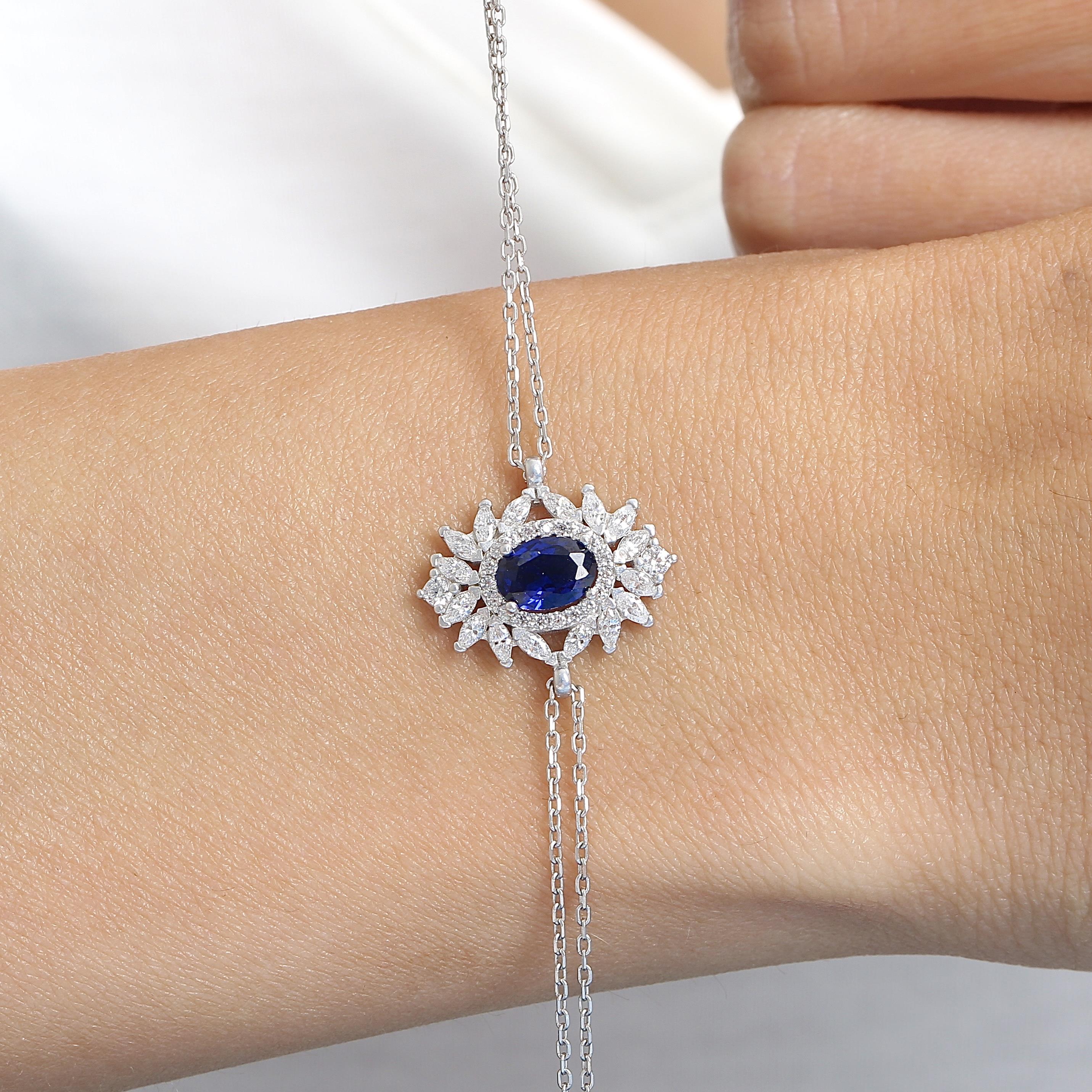 Effective Diamond Sapphire Stone Silver Bracelet