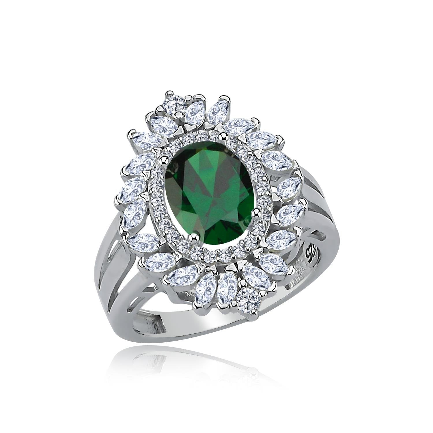 Effective Diamond Venice Dance Emerald Silver Ring
