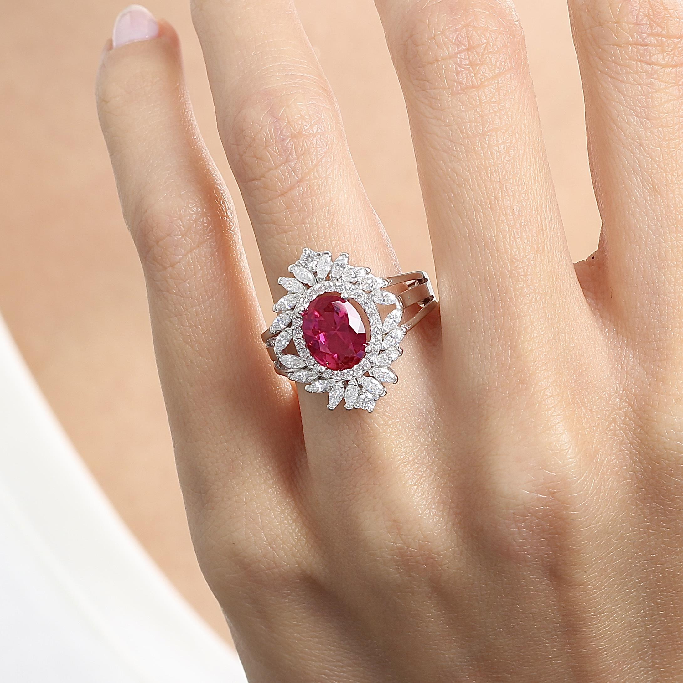 Effective Diamond Venice Dance Ruby Stone Silver Ring