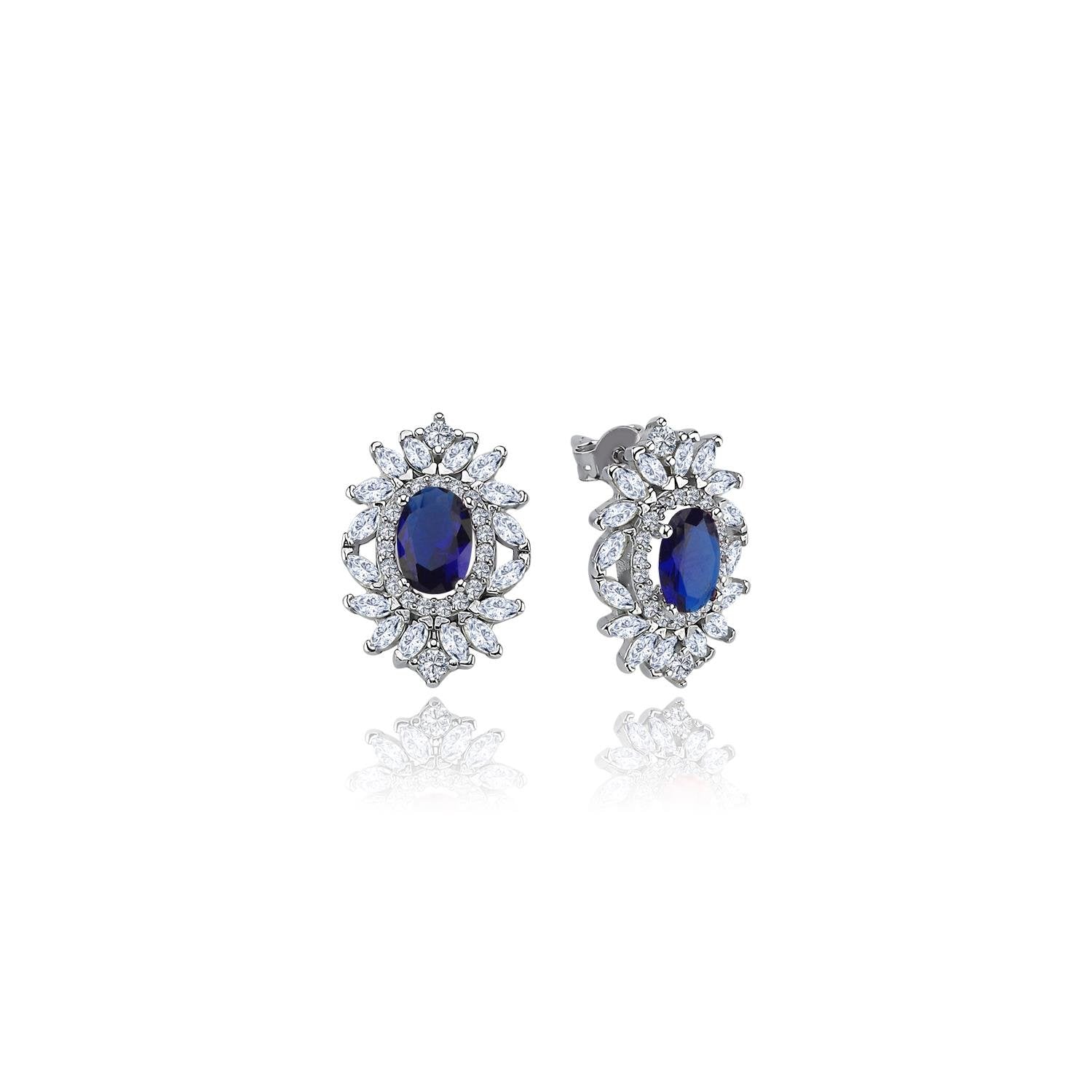 Effective Diamond Sparkling Sapphire Silver Earrings