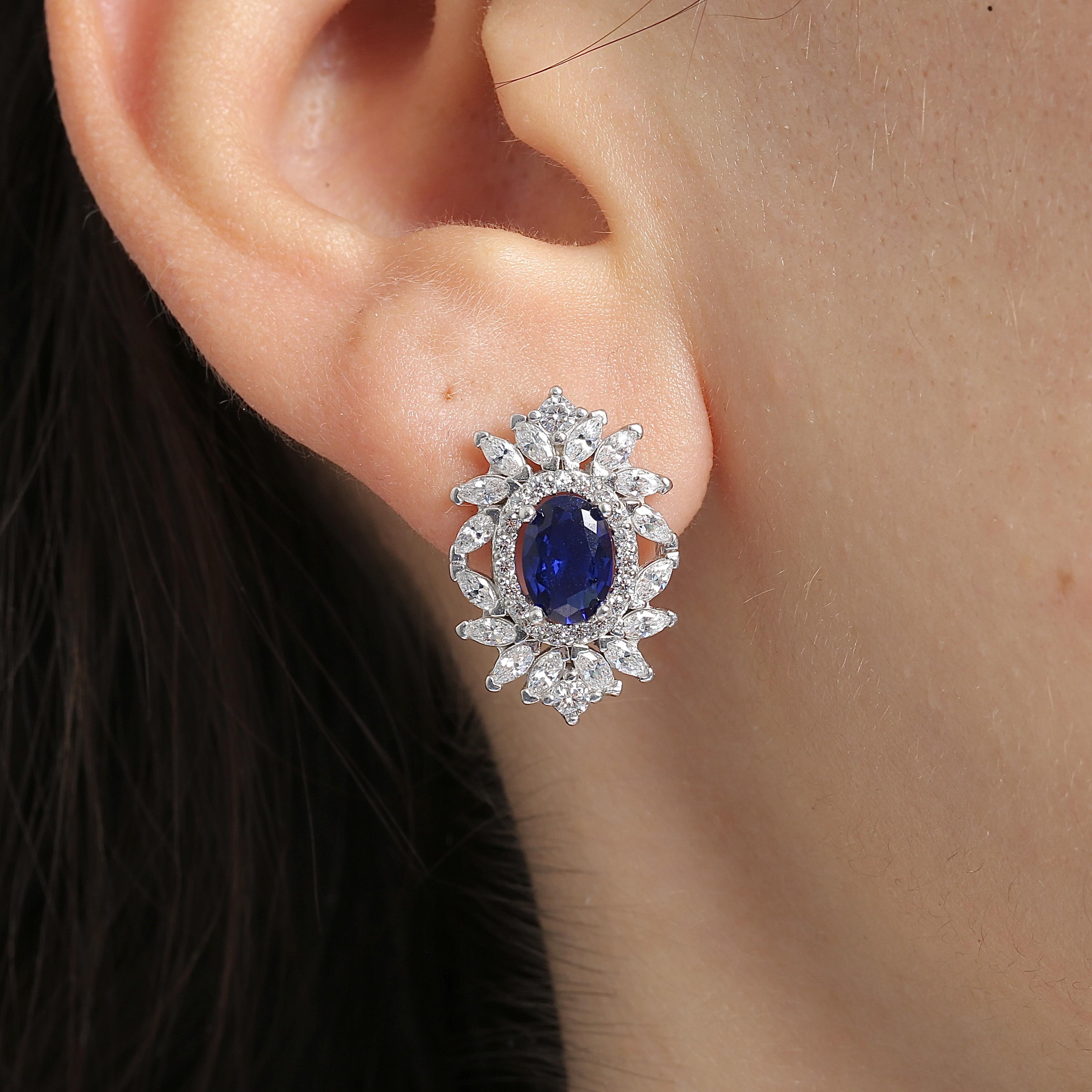 Effective Diamond Sparkling Sapphire Silver Earrings
