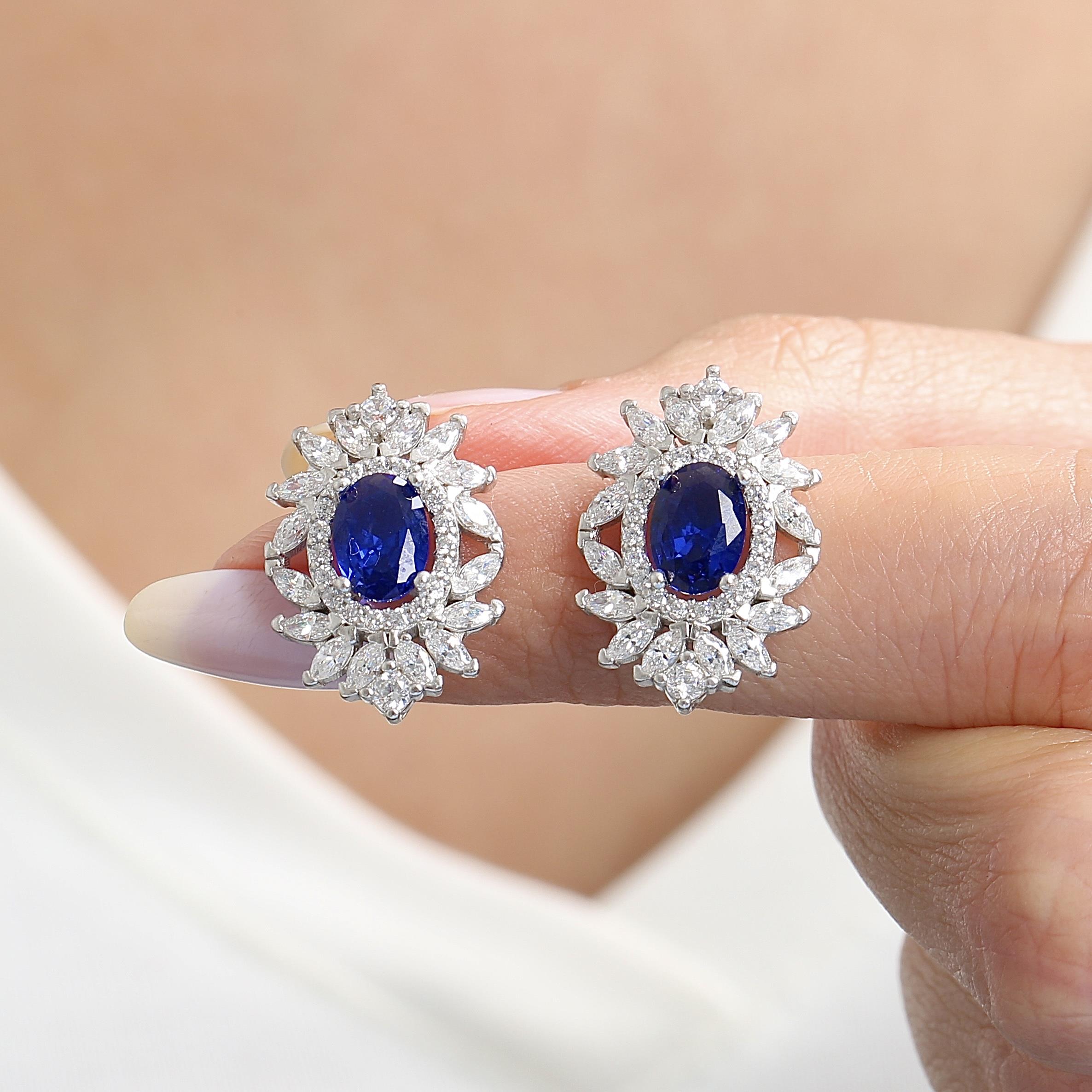 Effective Diamond Sparkling Sapphire Silver Earrings