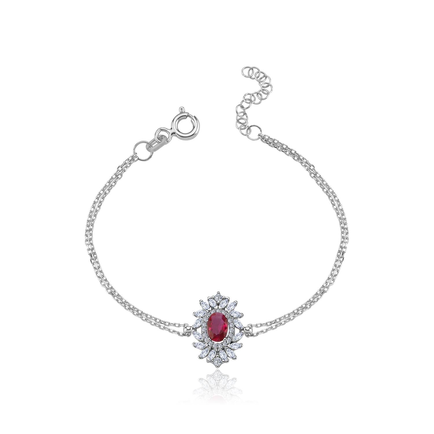 Effective Diamond Venice Dance Ruby Stone Silver Bracelet