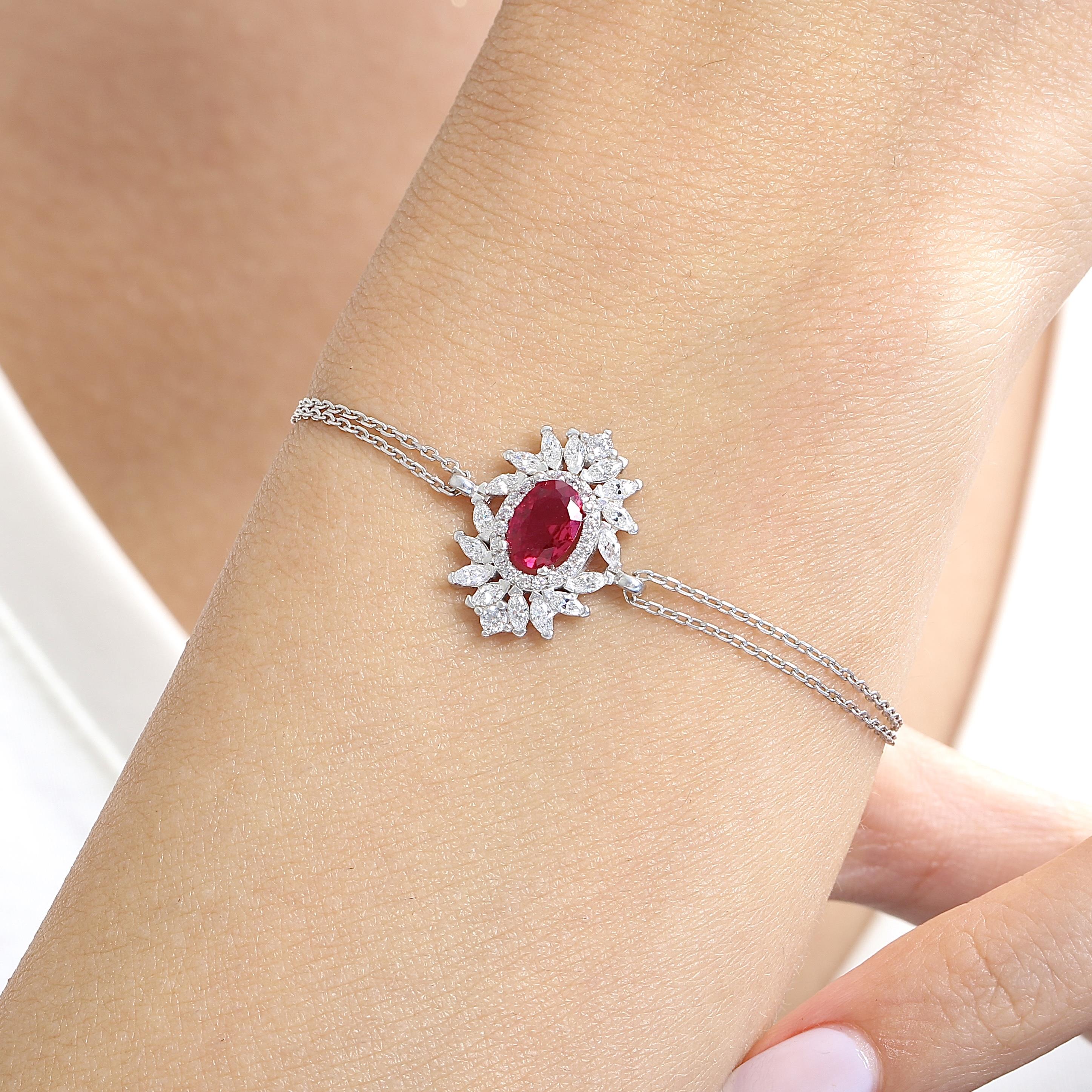 Effective Diamond Venice Dance Ruby Stone Silver Bracelet
