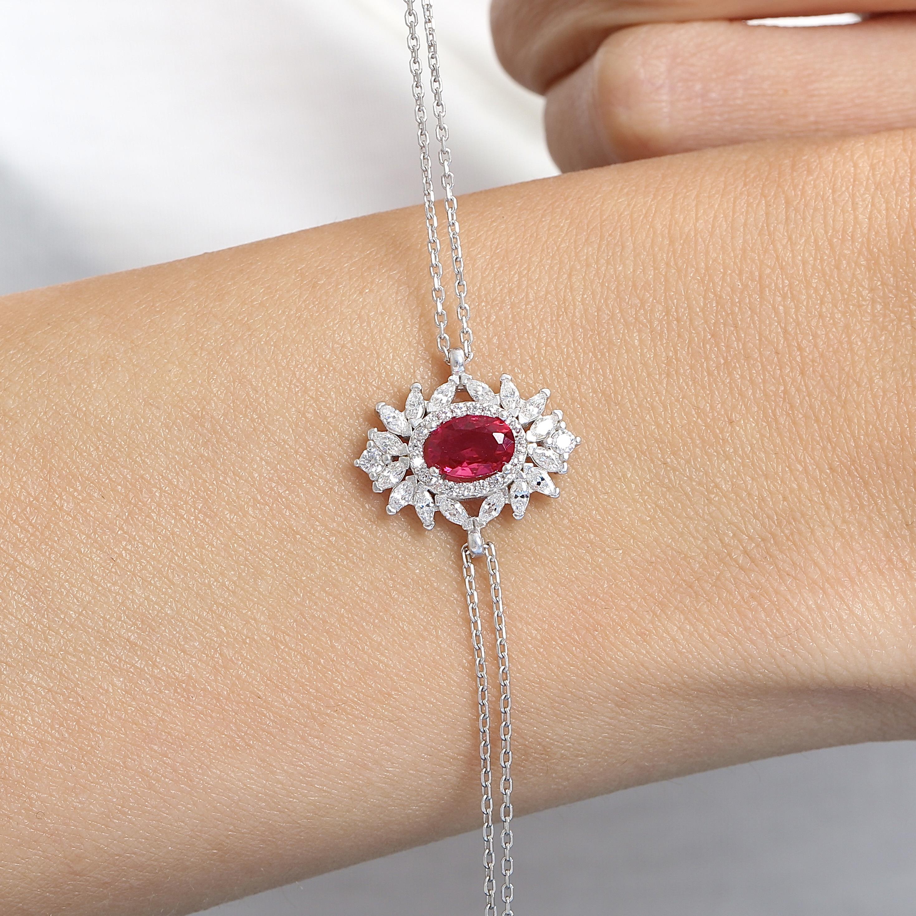 Effective Diamond Venice Dance Ruby Stone Silver Bracelet