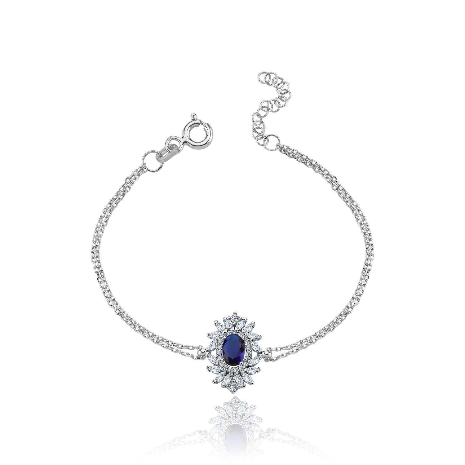 Effective Diamond Sapphire Stone Silver Bracelet