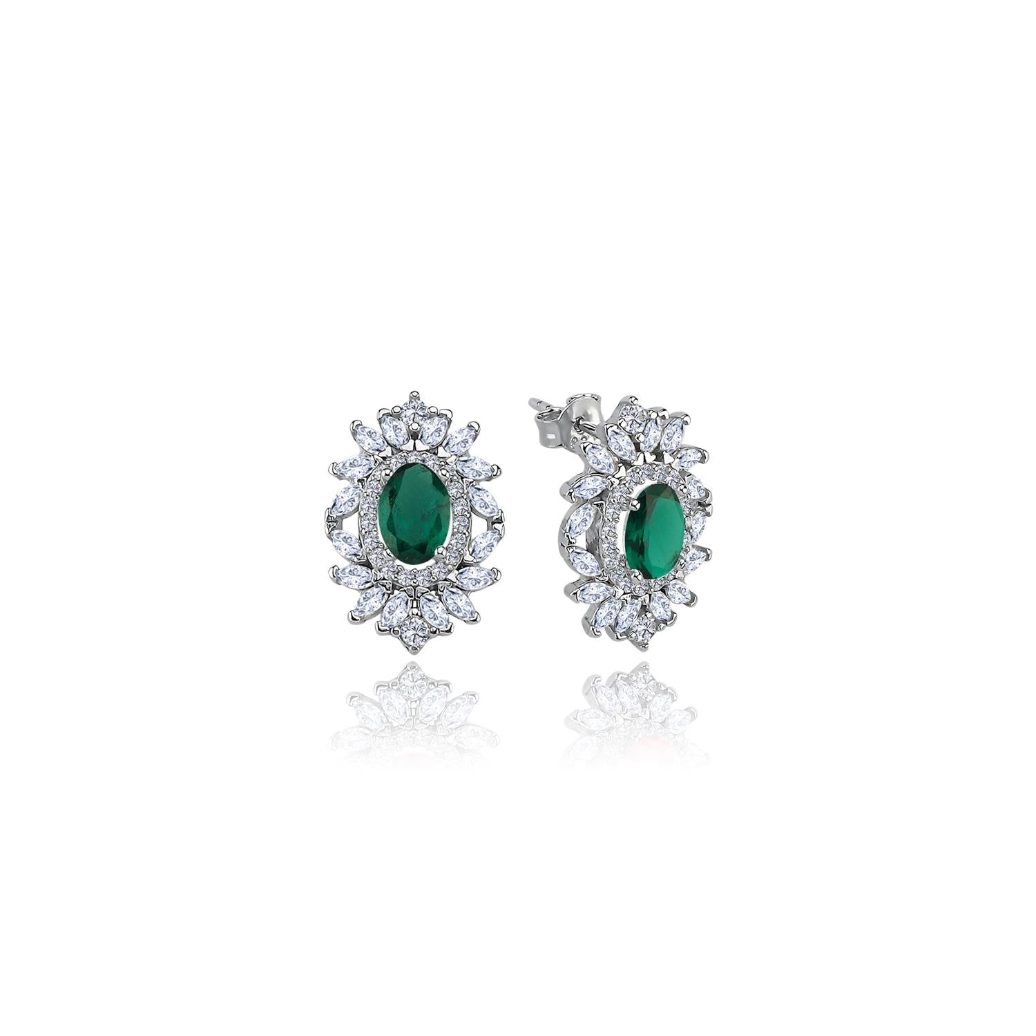 Effective Diamond Venice Dance Emerald Silver Earrings