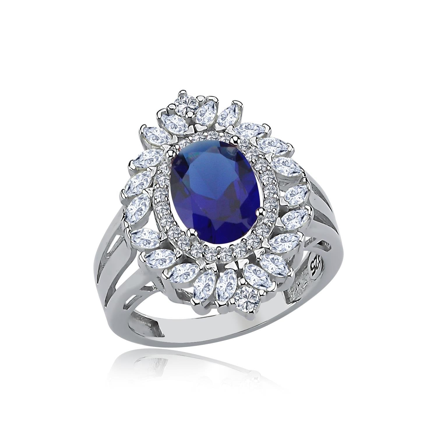 Effective Diamond Sparkling Sapphire Silver Ring